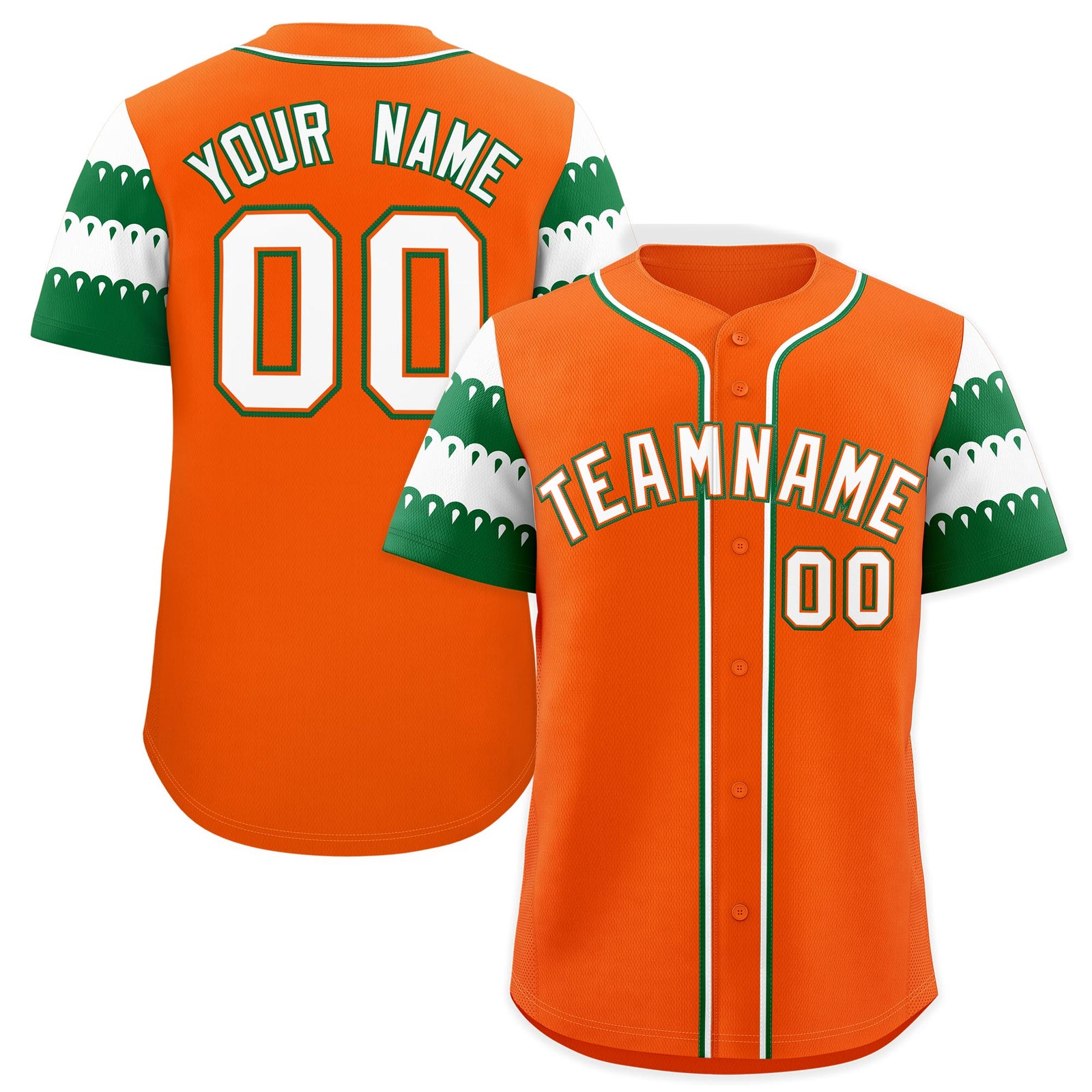Custom Orange Kelly Green White Sleeve Flag Lace Baseball Jersey | Sublimation Printed & Embroidery,Add Name and Numbern,Perfect for Teams | KXKSHOP