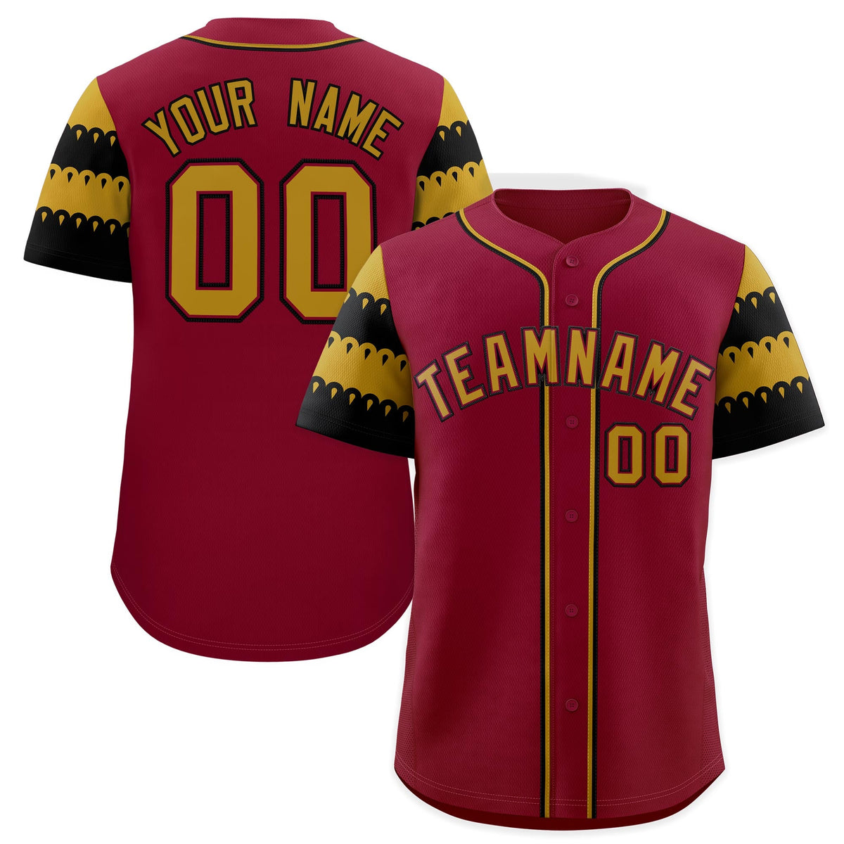 Custom Crimson Old Gold Black Sleeve Flag Lace Baseball Jersey | Sublimation Printed &amp; Embroidery,Add Name and Numbern,Perfect for Teams | KXKSHOP