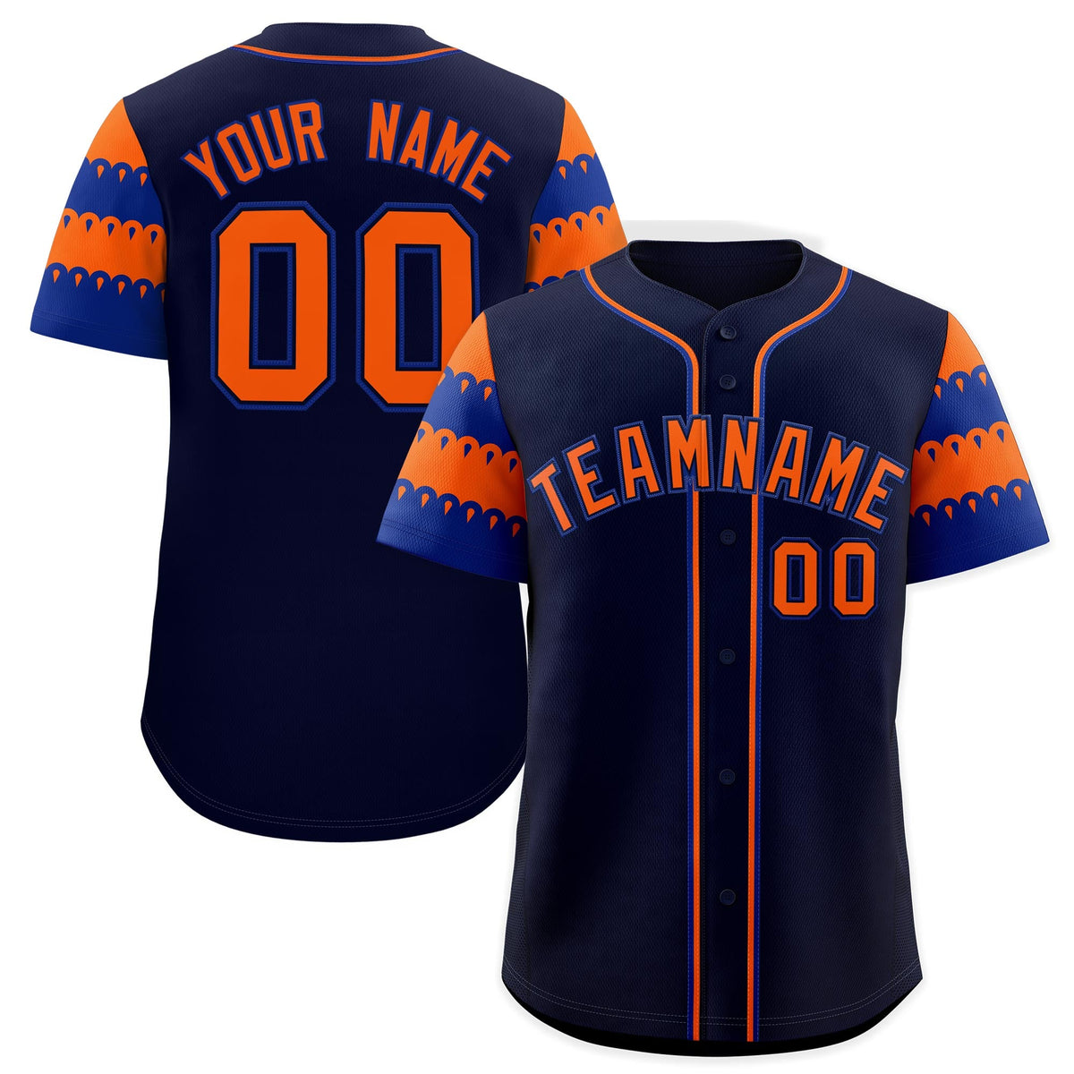 Custom Navy Orange Royal Sleeve Flag Lace Baseball Jersey | Sublimation Printed & Embroidery,Add Name and Numbern,Perfect for Teams | KXKSHOP