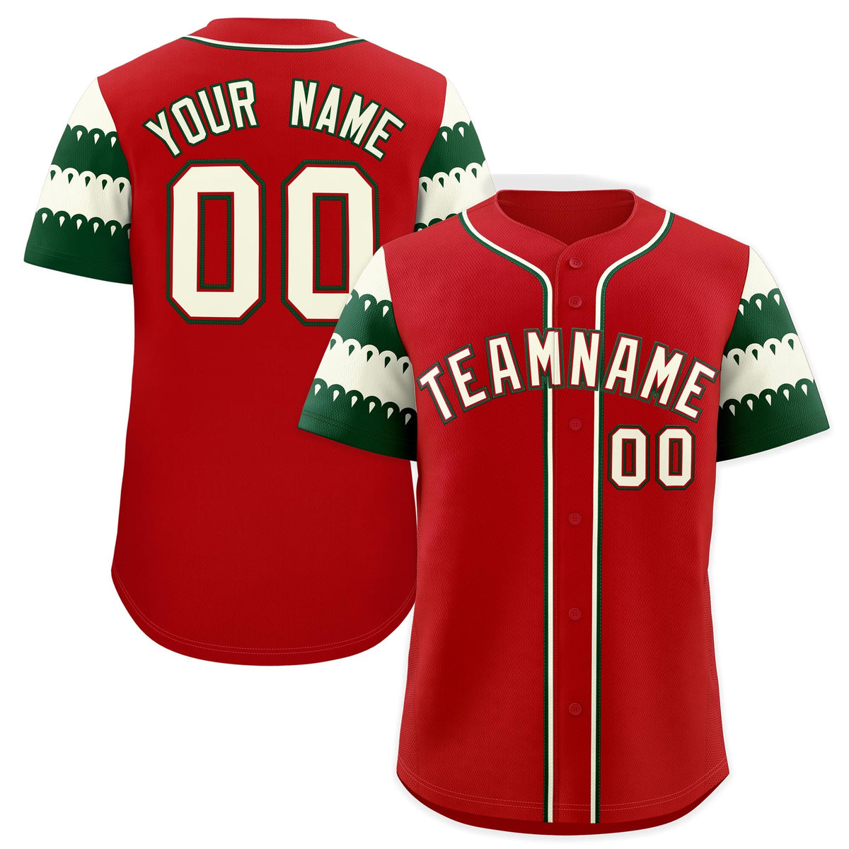 Custom Red White Green Sleeve Flag Lace Baseball Jersey | Sublimation Printed & Embroidery,Add Name and Numbern,Perfect for Teams | KXKSHOP