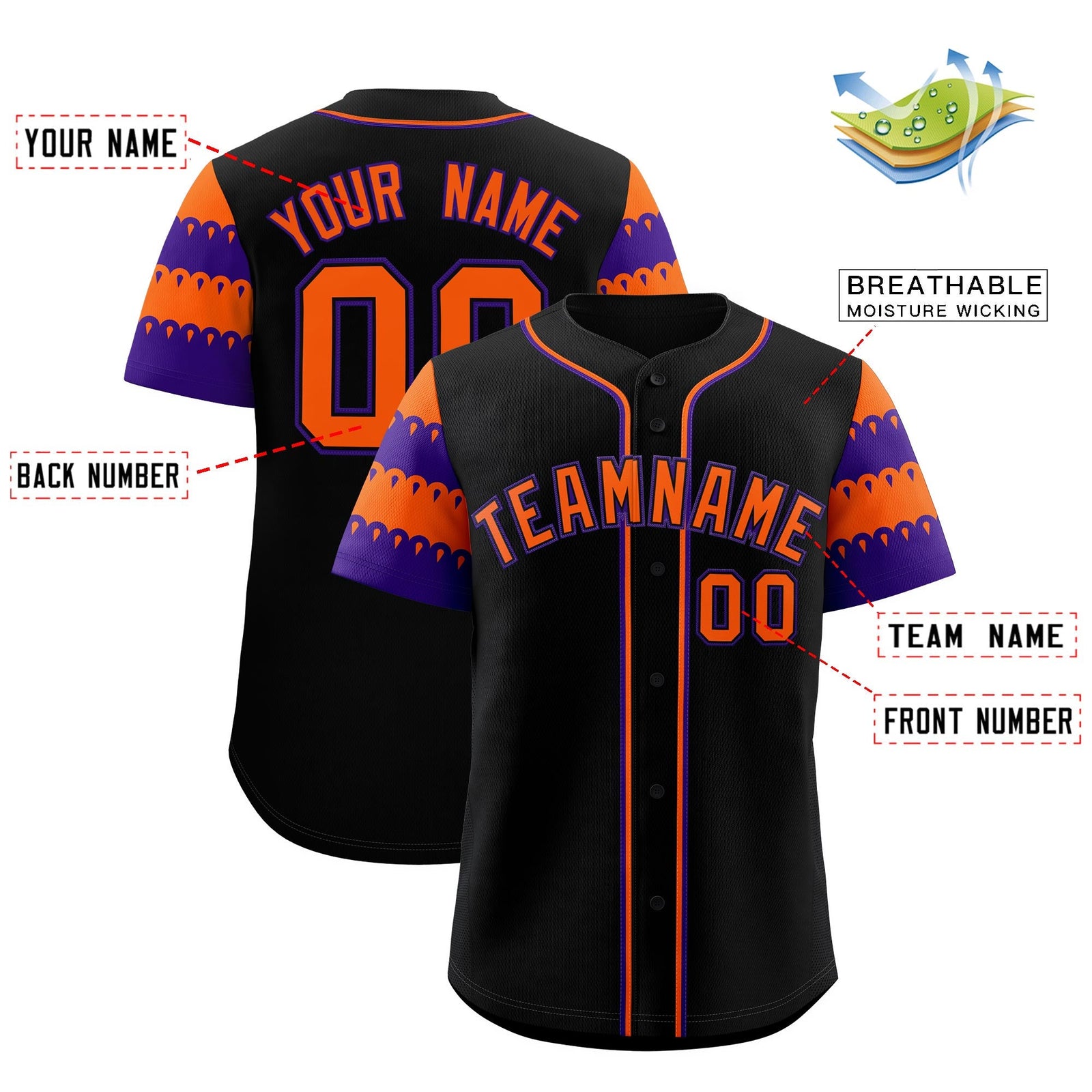 Custom Black Orange Purple Sleeve Flag Lace Baseball Jersey | Sublimation Printed & Embroidery,Add Name and Numbern,Perfect for Teams | KXKSHOP