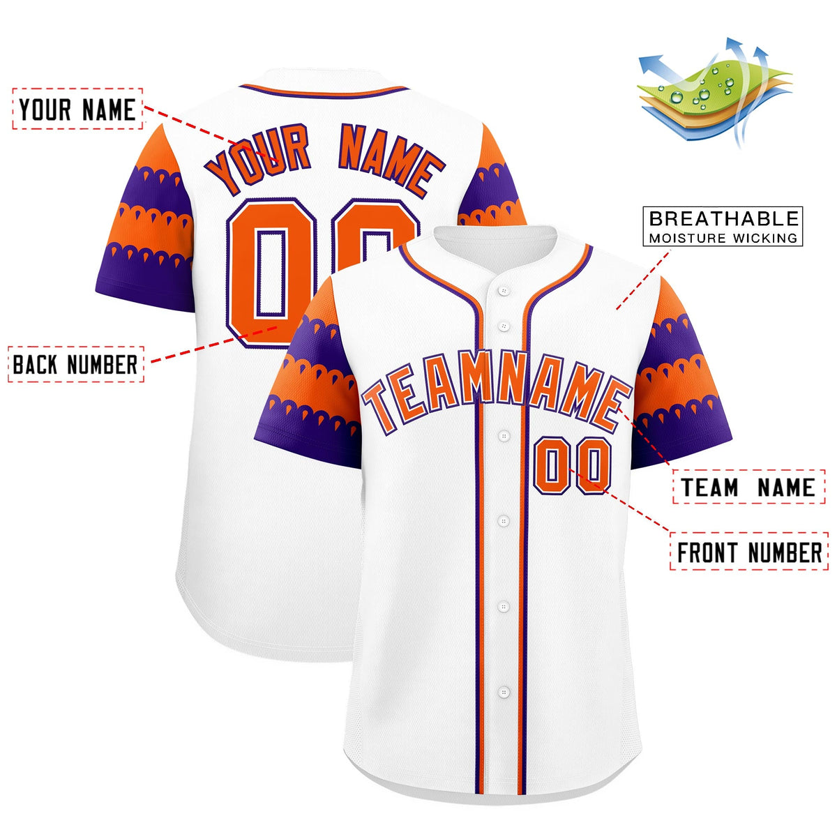 Custom White Orange Purple Sleeve Flag Lace Baseball Jersey | Sublimation Printed & Embroidery,Add Name and Numbern,Perfect for Teams | KXKSHOP
