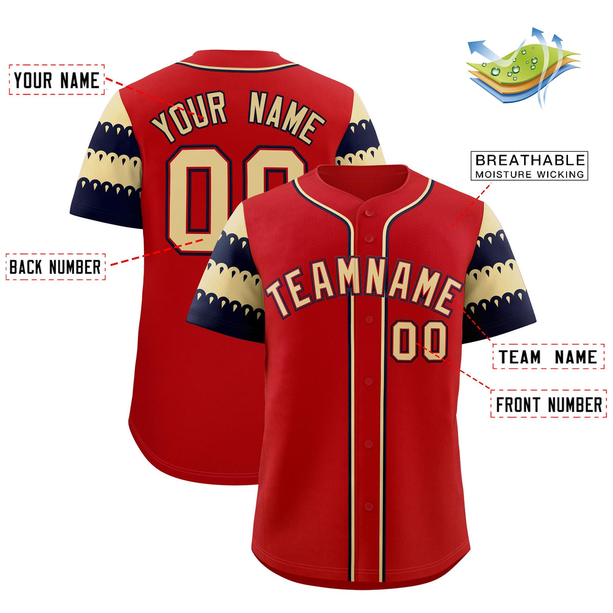 Custom Red Khaki Black Sleeve Flag Lace Baseball Jersey | Sublimation Printed &amp; Embroidery,Add Name and Numbern,Perfect for Teams | KXKSHOP