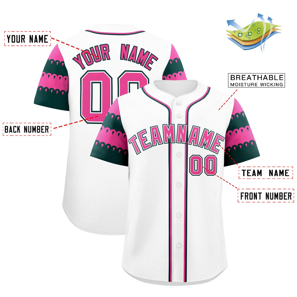 Custom White Green Pink Sleeve Flag Lace Baseball Jersey | Sublimation Printed & Embroidery,Add Name and Numbern,Perfect for Teams | KXKSHOP