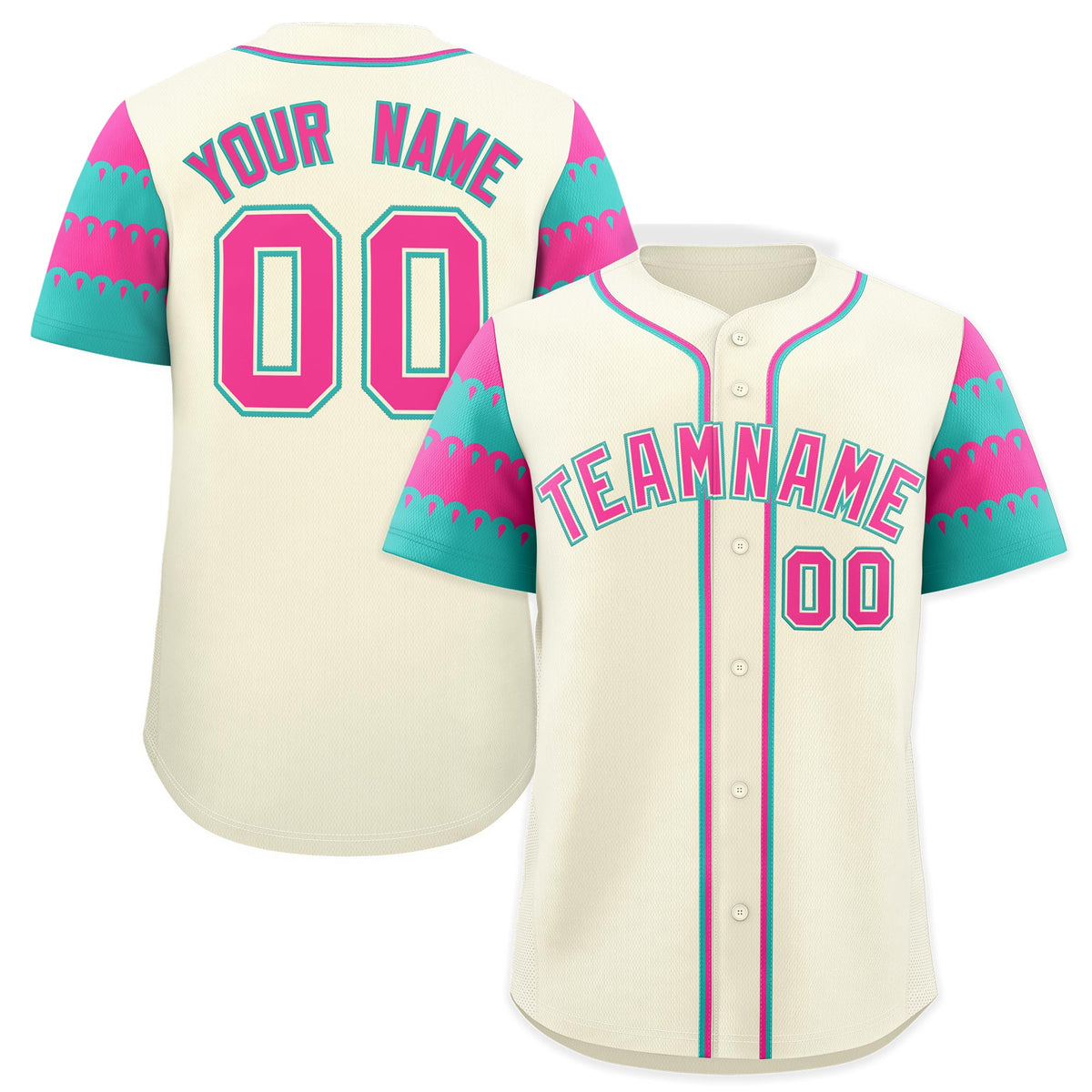 Custom Cream Pink Aqua Sleeve Flag Lace Baseball Jersey | Sublimation Printed & Embroidery,Add Name and Numbern,Perfect for Teams | KXKSHOP