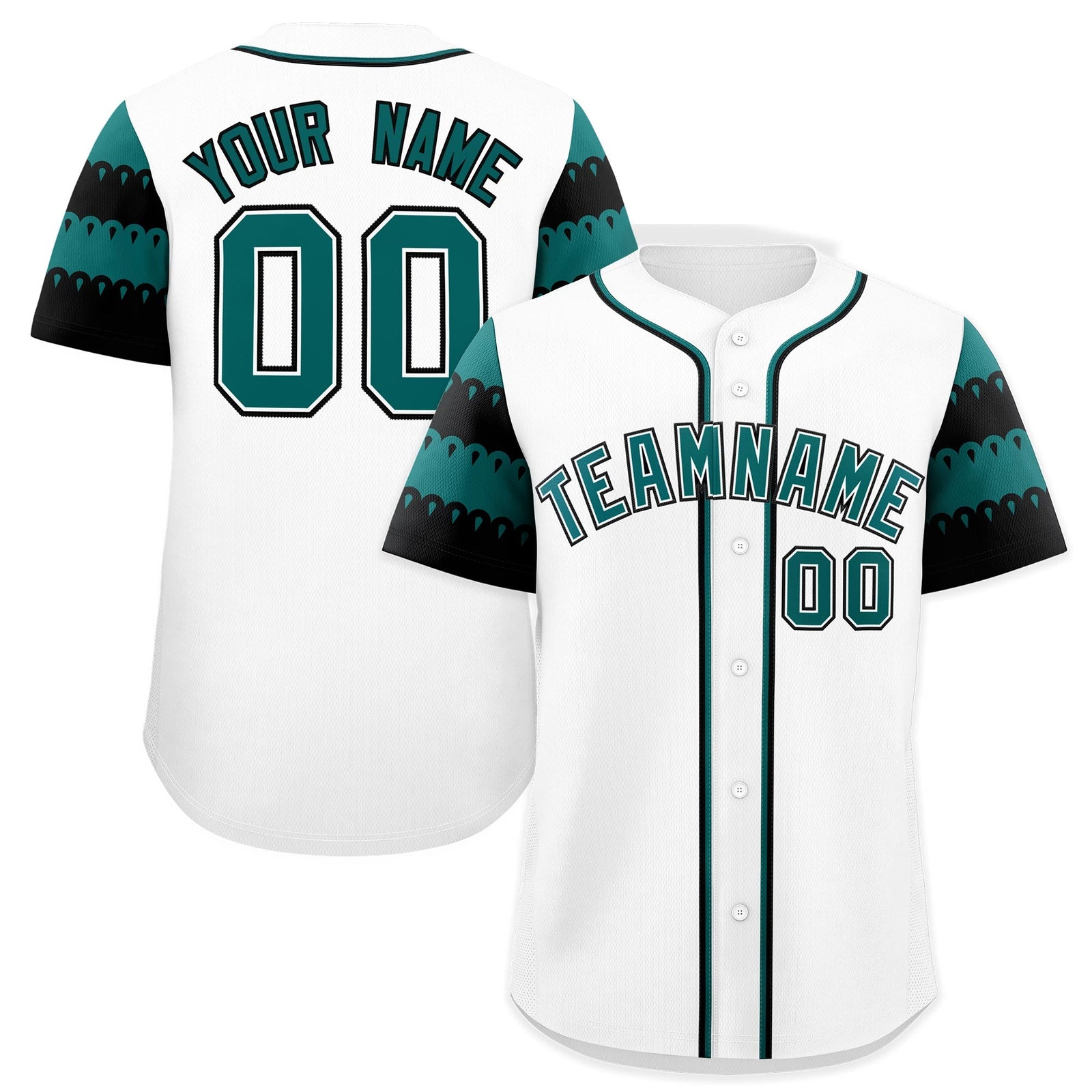 Custom White Teal Black Sleeve Flag Lace Baseball Jersey | Sublimation Printed & Embroidery,Add Name and Numbern,Perfect for Teams | KXKSHOP