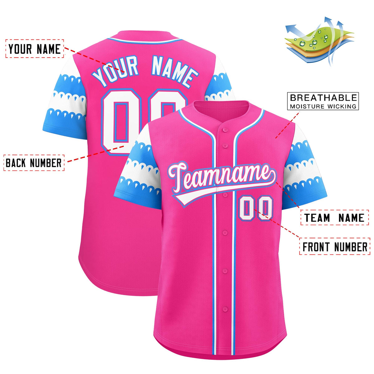 Custom Pink Powder Blue White Sleeve Flag Lace Baseball Jersey | Sublimation Printed & Embroidery,Add Name and Numbern,Perfect for Teams | KXKSHOP