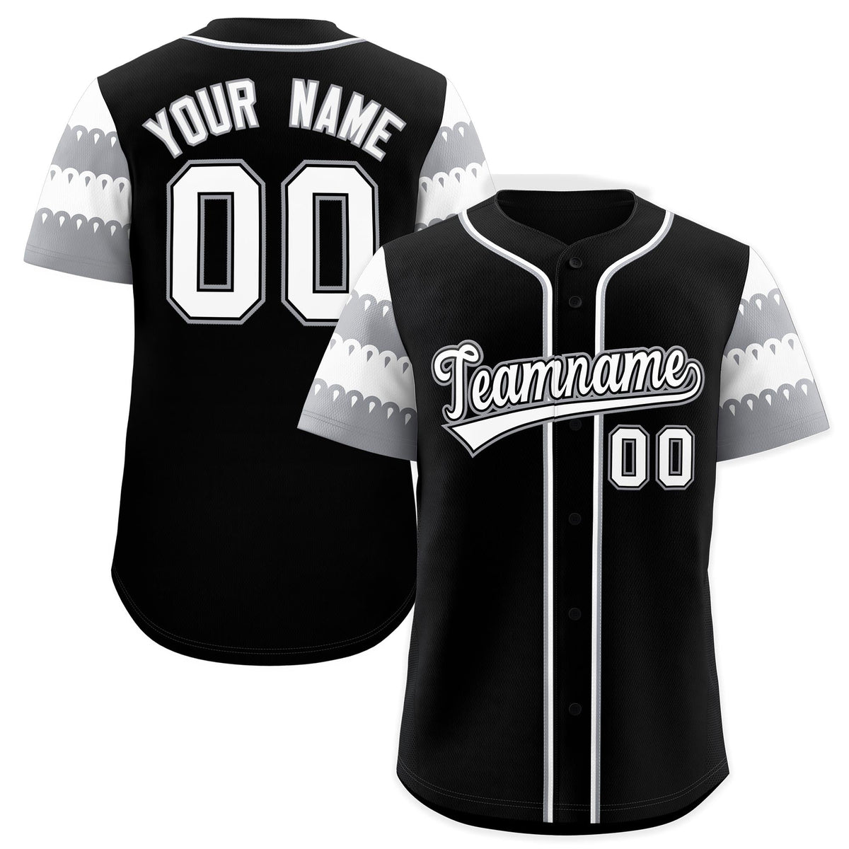 Custom Black Gray White Sleeve Flag Lace Baseball Jersey | Sublimation Printed & Embroidery,Add Name and Numbern,Perfect for Teams | KXKSHOP