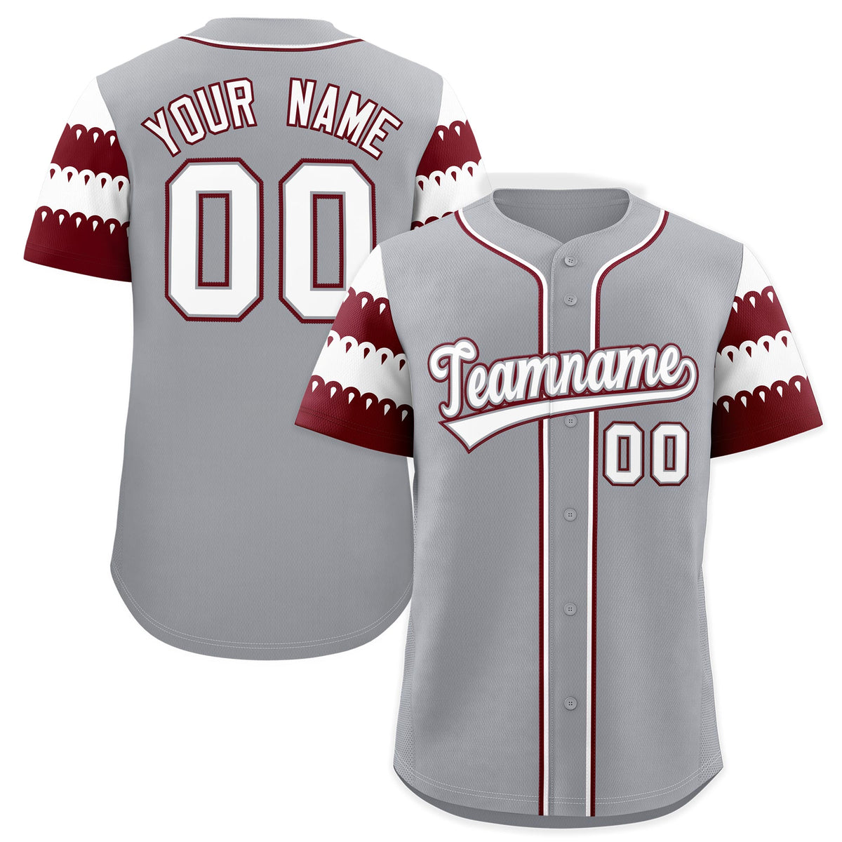 Custom Gray Maroon White Sleeve Flag Lace Baseball Jersey | Sublimation Printed & Embroidery,Add Name and Numbern,Perfect for Teams | KXKSHOP