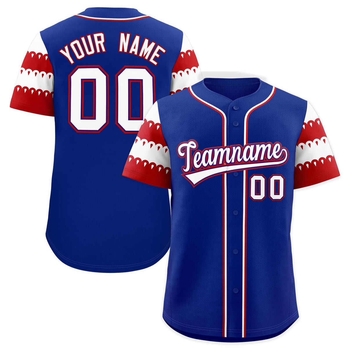 Custom Royal Red White Sleeve Flag Lace Baseball Jersey | Sublimation Printed & Embroidery,Add Name and Numbern,Perfect for Teams | KXKSHOP