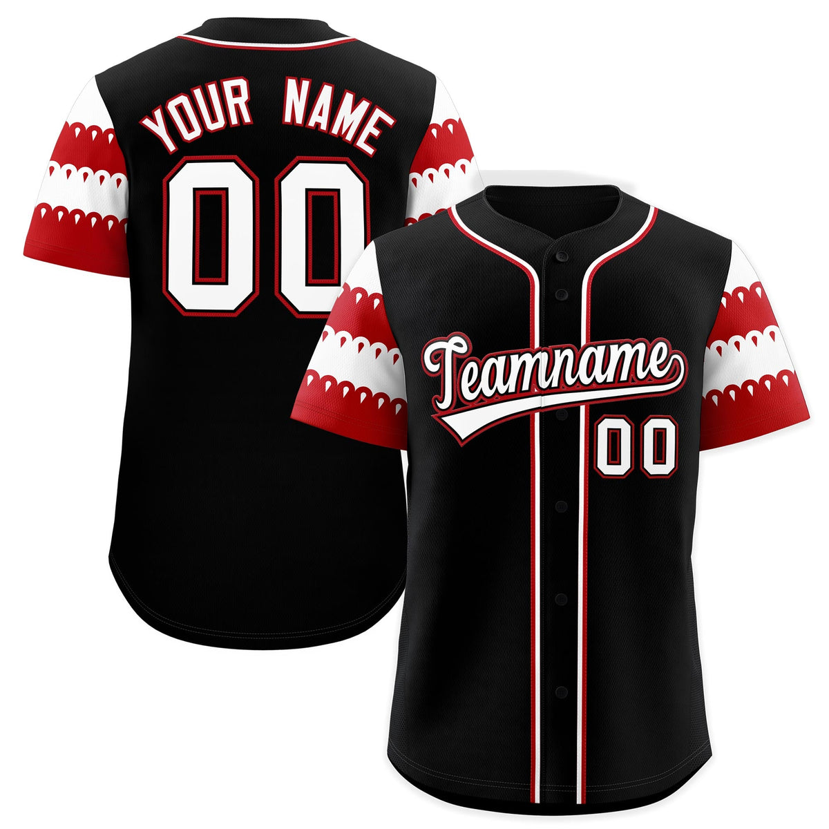 Custom Black Red White Sleeve Flag Lace Baseball Jersey | Sublimation Printed & Embroidery,Add Name and Numbern,Perfect for Teams | KXKSHOP