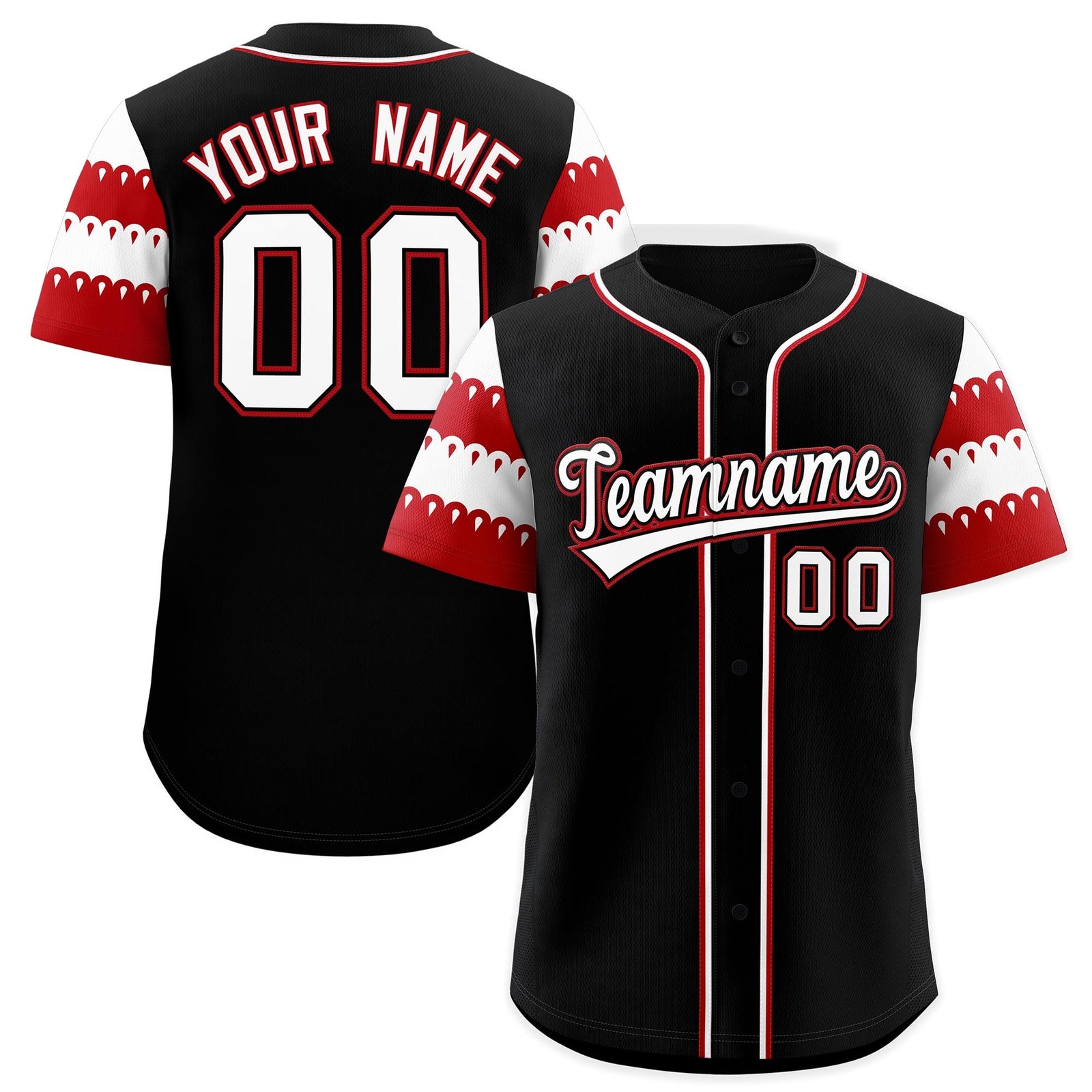 Custom Black Red White Sleeve Flag Lace Baseball Jersey | Sublimation Printed & Embroidery,Add Name and Numbern,Perfect for Teams | KXKSHOP