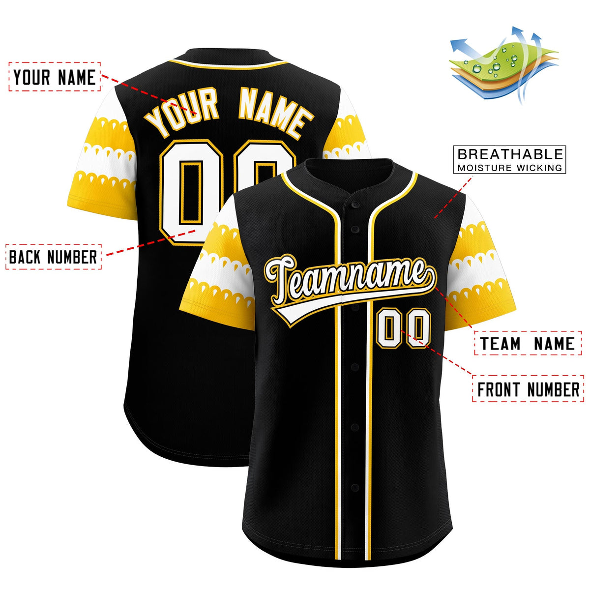 Custom Black Gold White Sleeve Flag Lace Baseball Jersey | Sublimation Printed & Embroidery,Add Name and Numbern,Perfect for Teams | KXKSHOP