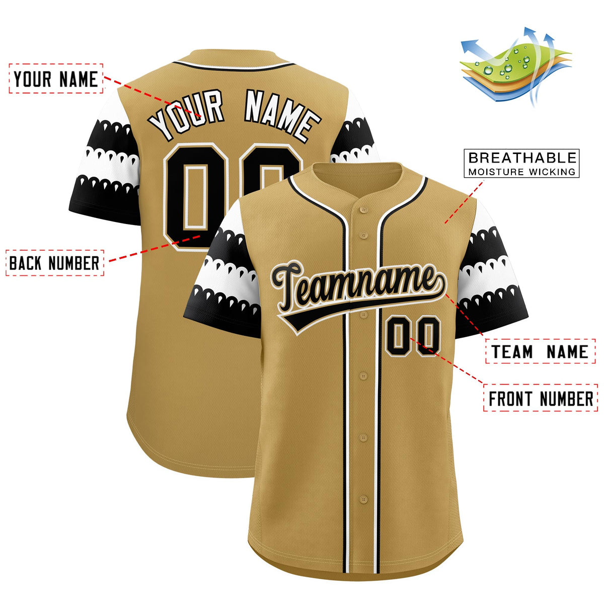 Custom Khaki White Black Sleeve Flag Lace Baseball Jersey | Sublimation Printed &amp; Embroidery,Add Name and Numbern,Perfect for Teams | KXKSHOP