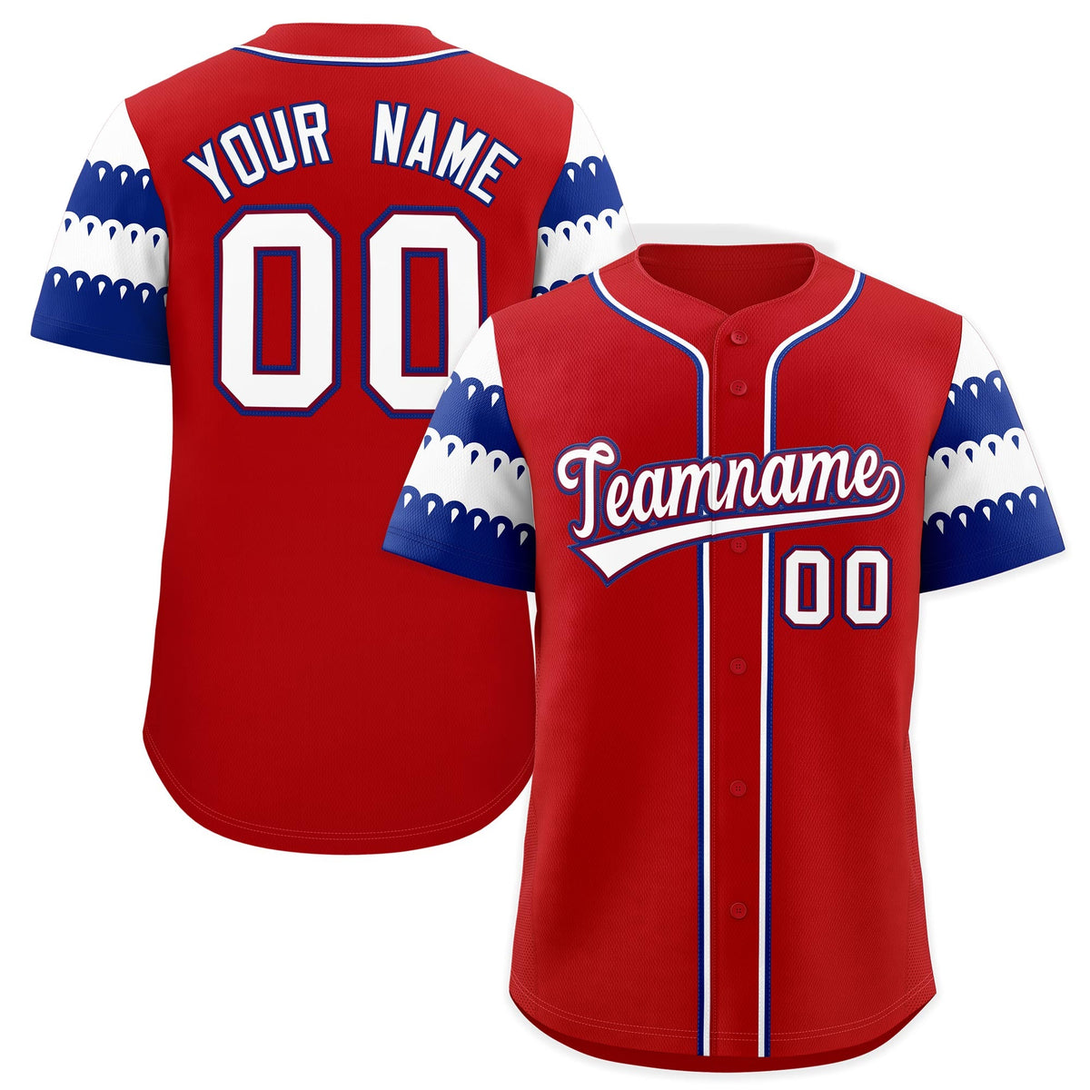 Custom Red Royal White Sleeve Flag Lace Baseball Jersey | Sublimation Printed & Embroidery,Add Name and Numbern,Perfect for Teams | KXKSHOP