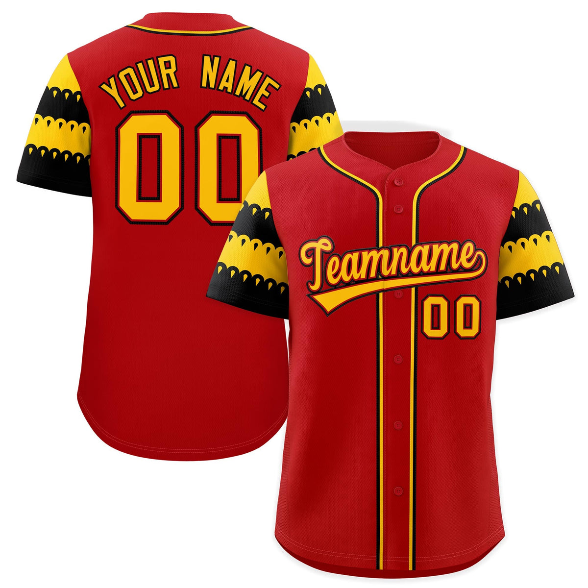 Custom Red Gold Black Sleeve Flag Lace Baseball Jersey | Sublimation Printed & Embroidery,Add Name and Numbern,Perfect for Teams | KXKSHOP