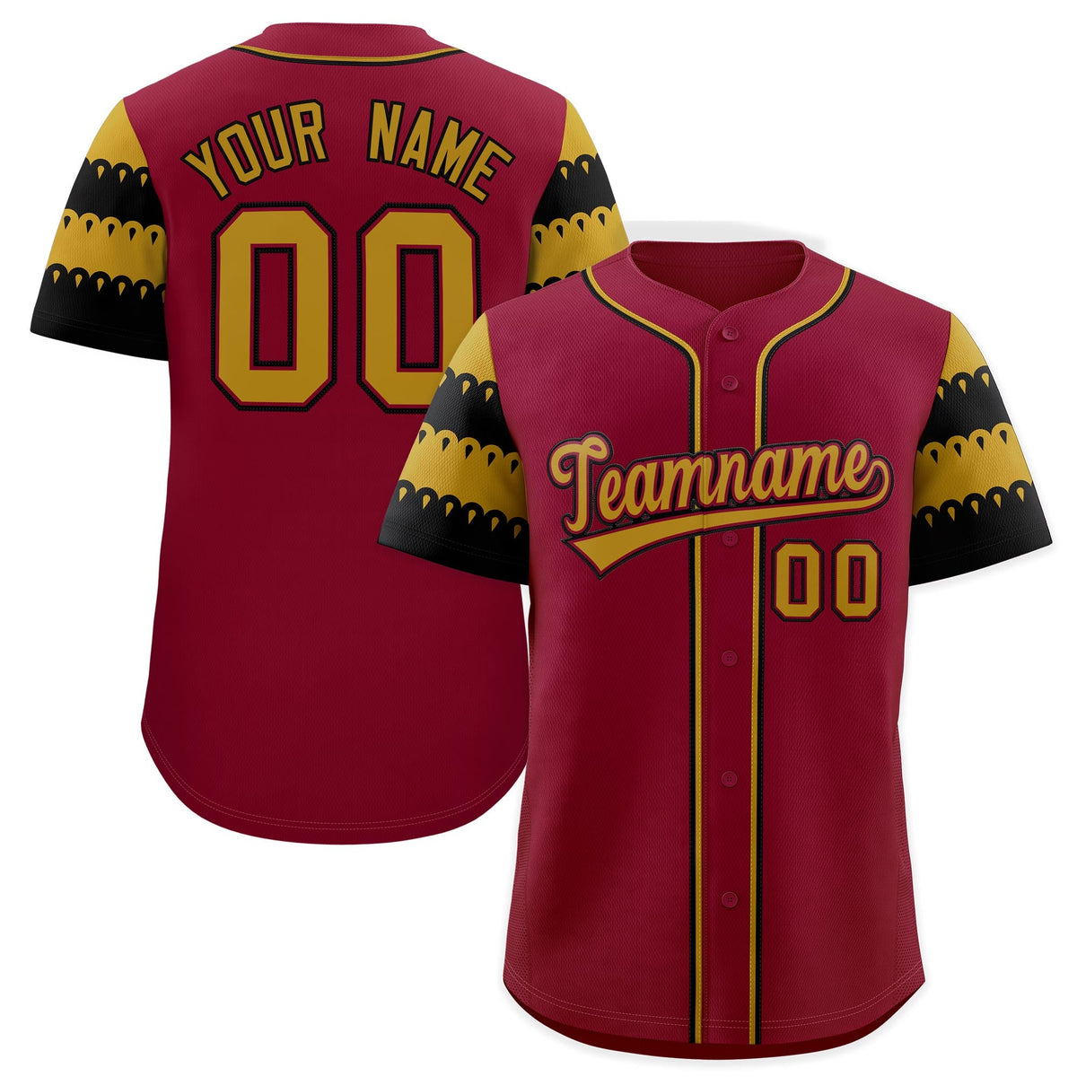 Custom Crimson Old Gold Black Sleeve Flag Lace Baseball Jersey | Sublimation Printed &amp; Embroidery,Add Name and Numbern,Perfect for Teams | KXKSHOP