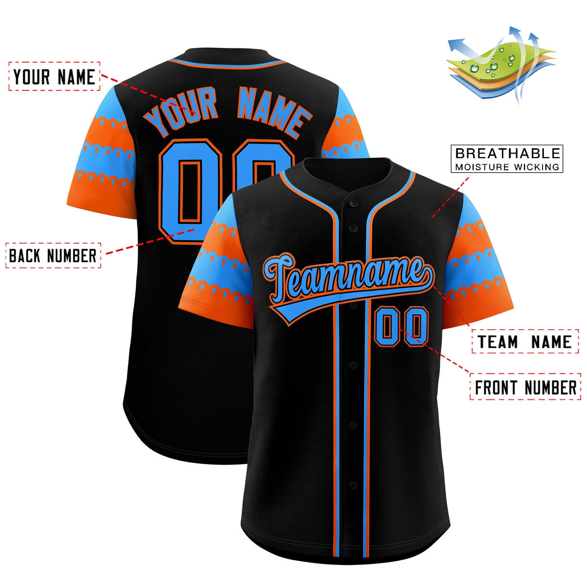 Custom Black Powder Blue Orange Sleeve Flag Lace Baseball Jersey | Sublimation Printed & Embroidery,Add Name and Numbern,Perfect for Teams | KXKSHOP