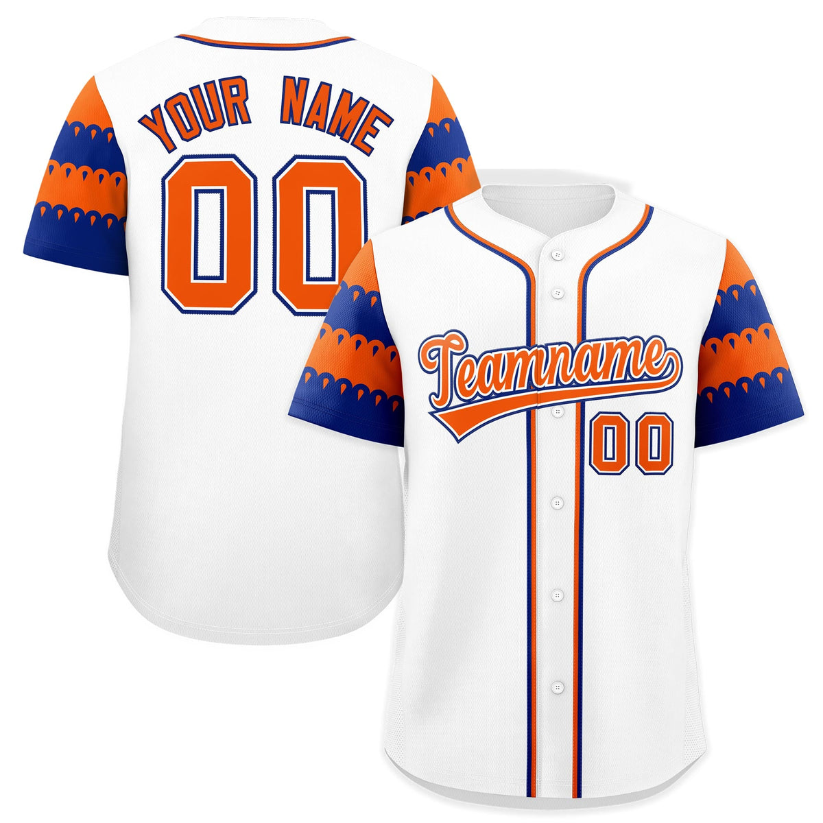 Custom White Orange Royal Sleeve Flag Lace Baseball Jersey | Sublimation Printed & Embroidery,Add Name and Numbern,Perfect for Teams | KXKSHOP