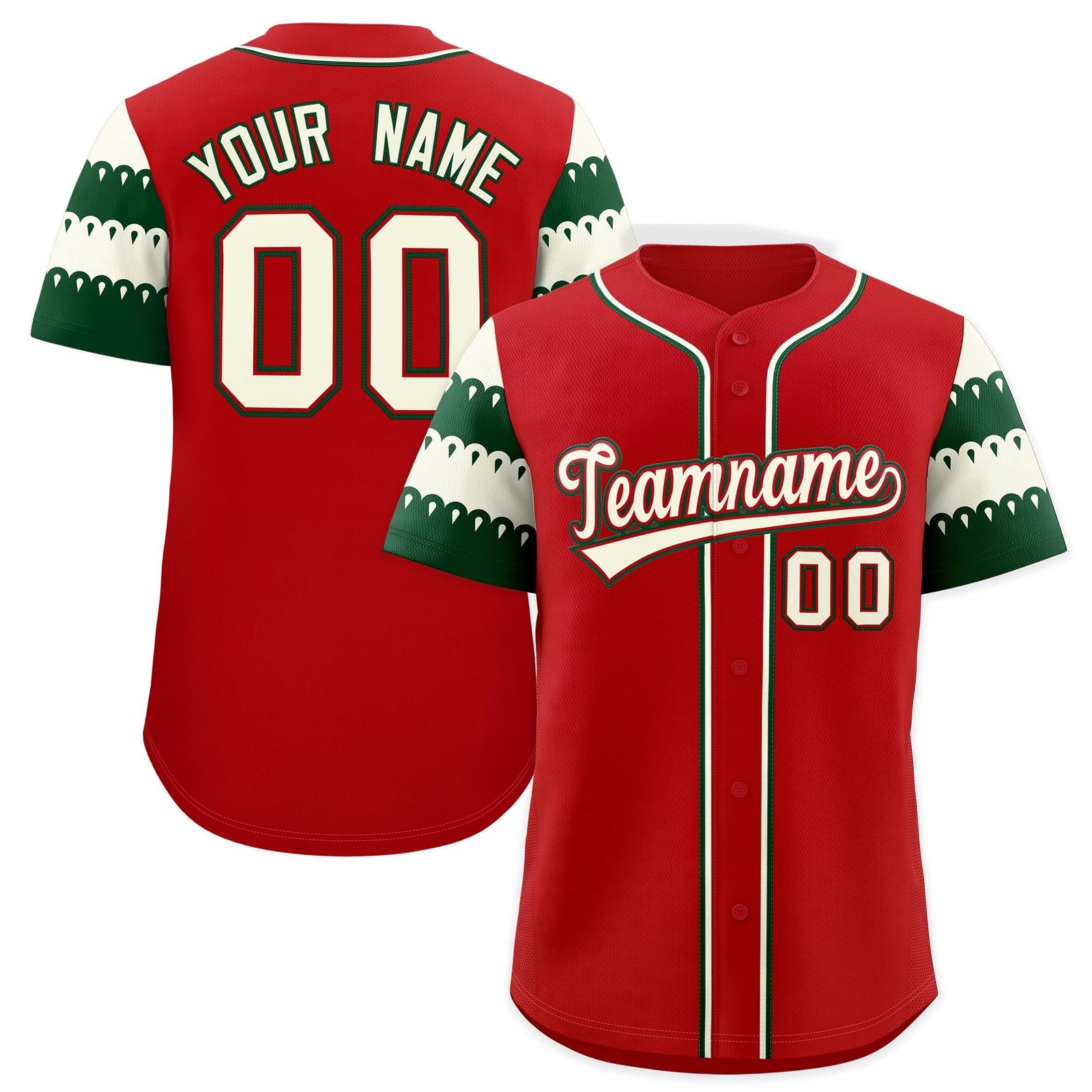 Custom Red White Green Sleeve Flag Lace Baseball Jersey | Sublimation Printed & Embroidery,Add Name and Numbern,Perfect for Teams | KXKSHOP