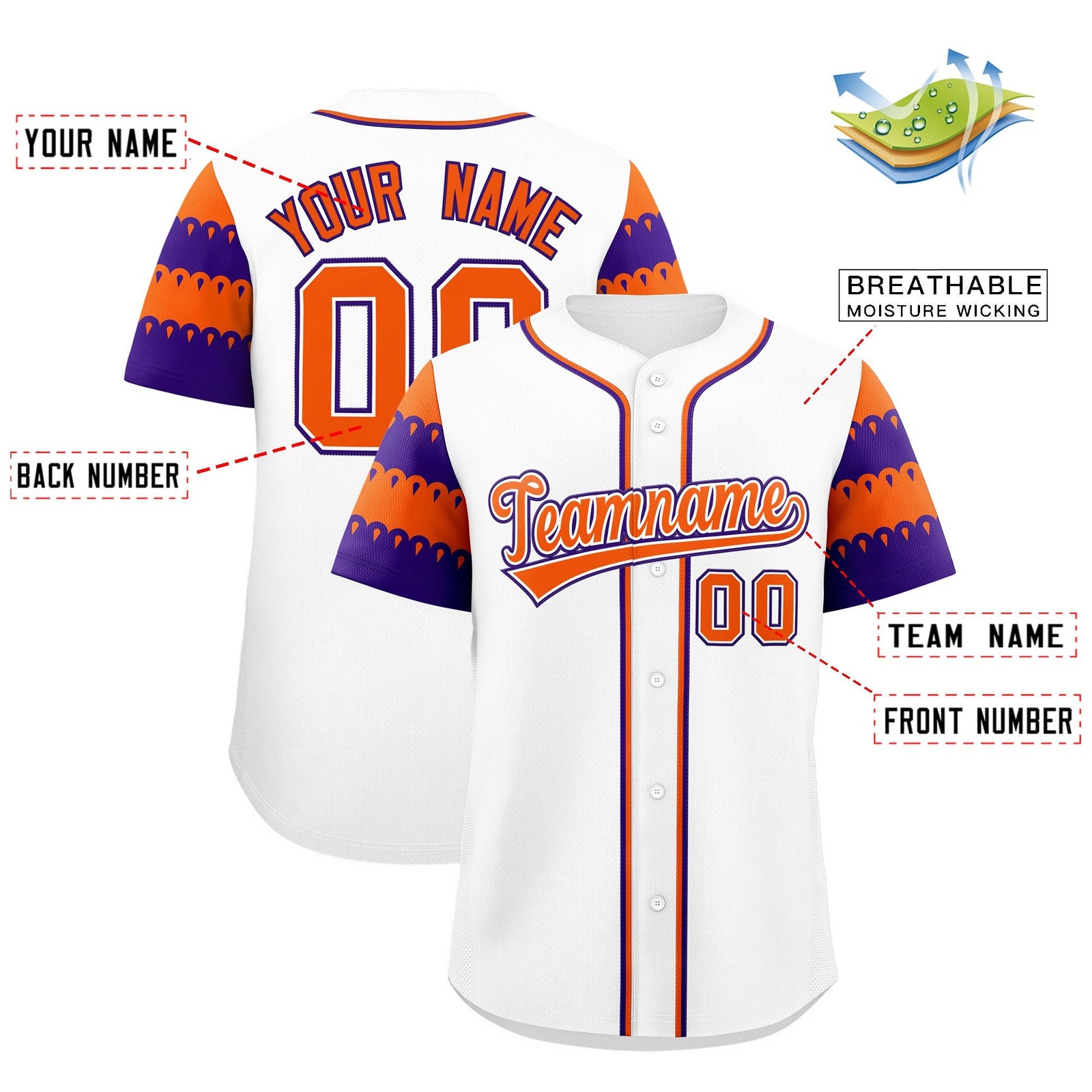 Custom White Orange Purple Sleeve Flag Lace Baseball Jersey | Sublimation Printed & Embroidery,Add Name and Numbern,Perfect for Teams | KXKSHOP