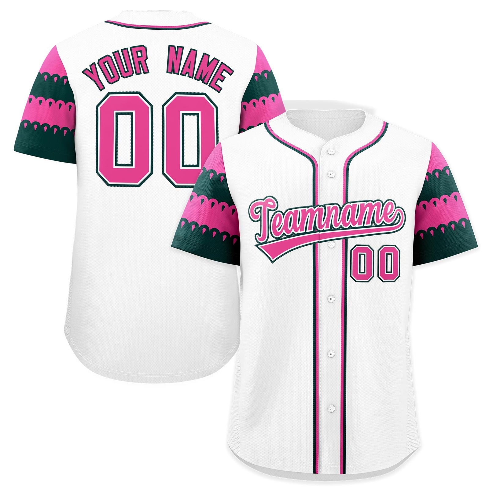 Custom White Green Pink Sleeve Flag Lace Baseball Jersey | Sublimation Printed & Embroidery,Add Name and Numbern,Perfect for Teams | KXKSHOP