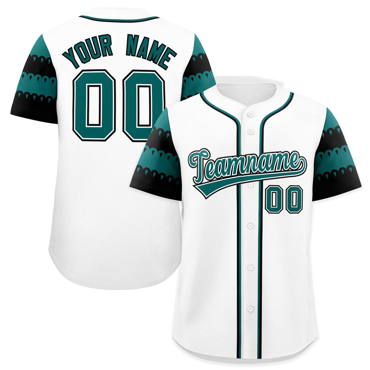 Custom White Teal Black Sleeve Flag Lace Baseball Jersey | Sublimation Printed &amp; Embroidery,Add Name and Numbern,Perfect for Teams | KXKSHOP