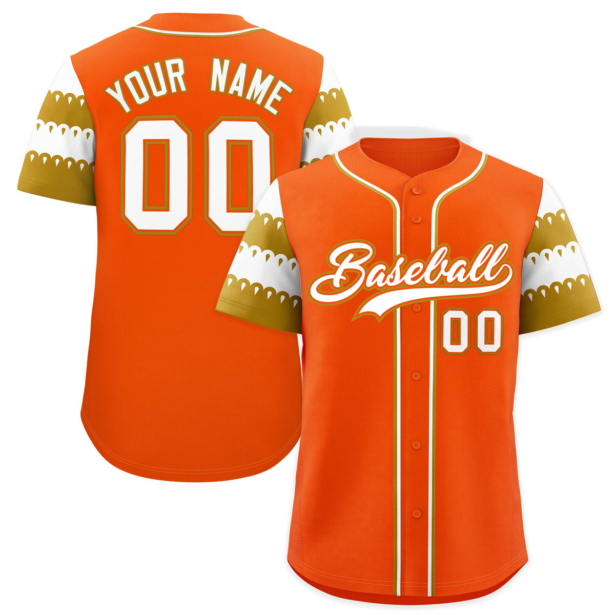 Custom Orange Old Gold White Sleeve Flag Lace Baseball Jersey | Sublimation Printed &amp; Embroidery,Add Name and Numbern,Perfect for Teams | KXKSHOP
