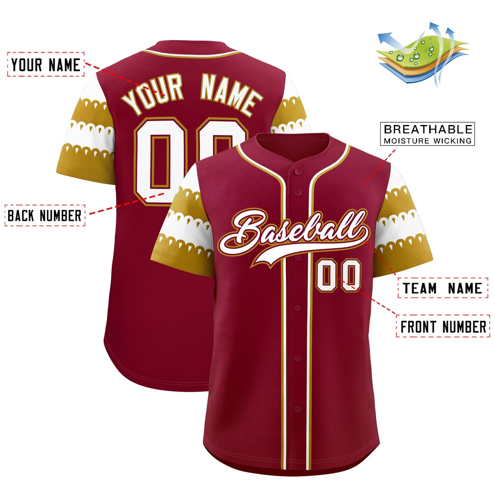 Custom Crimson Old Gold White Sleeve Flag Lace Baseball Jersey | Sublimation Printed & Embroidery,Add Name and Numbern,Perfect for Teams | KXKSHOP