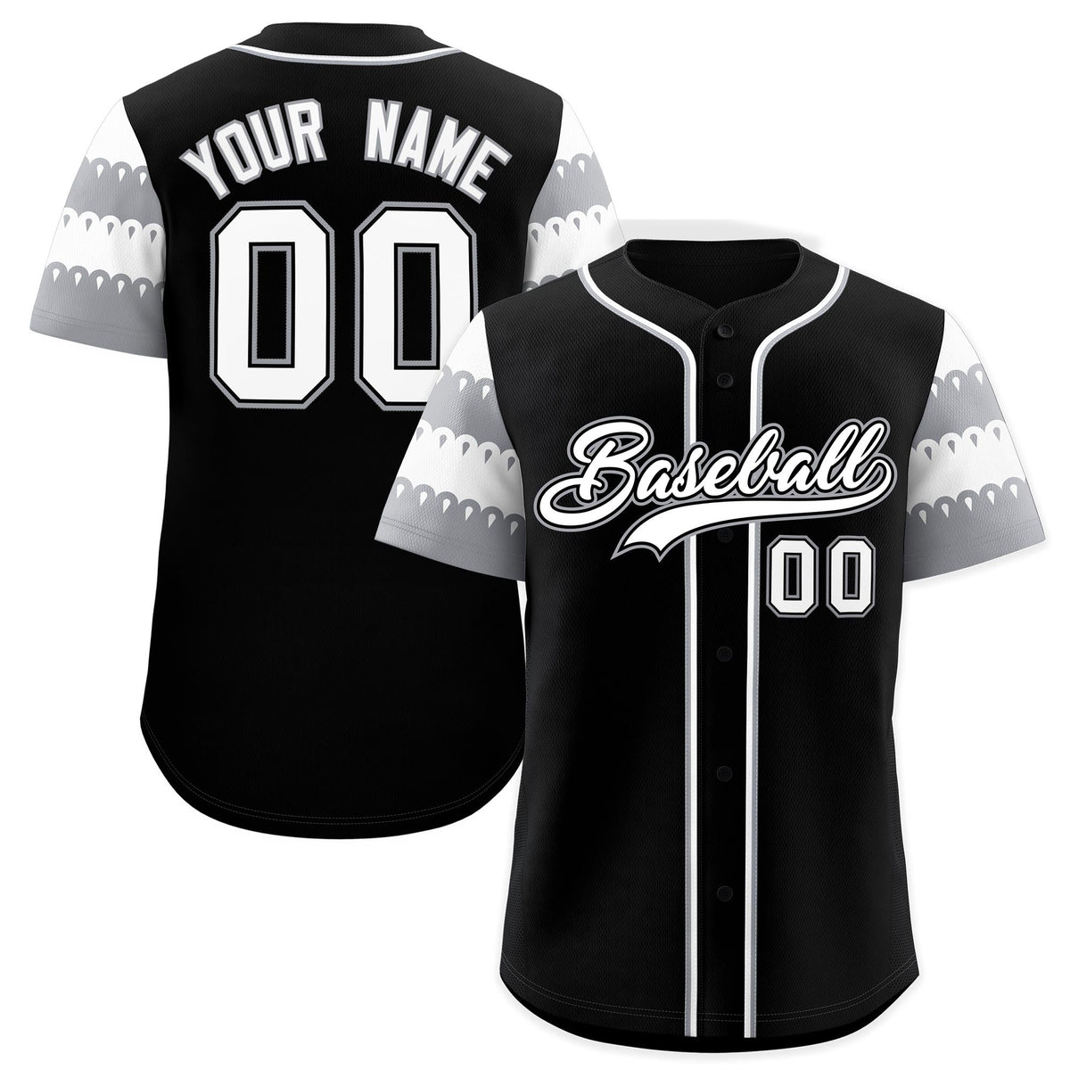 Custom Black Gray White Sleeve Flag Lace Baseball Jersey | Sublimation Printed & Embroidery,Add Name and Numbern,Perfect for Teams | KXKSHOP