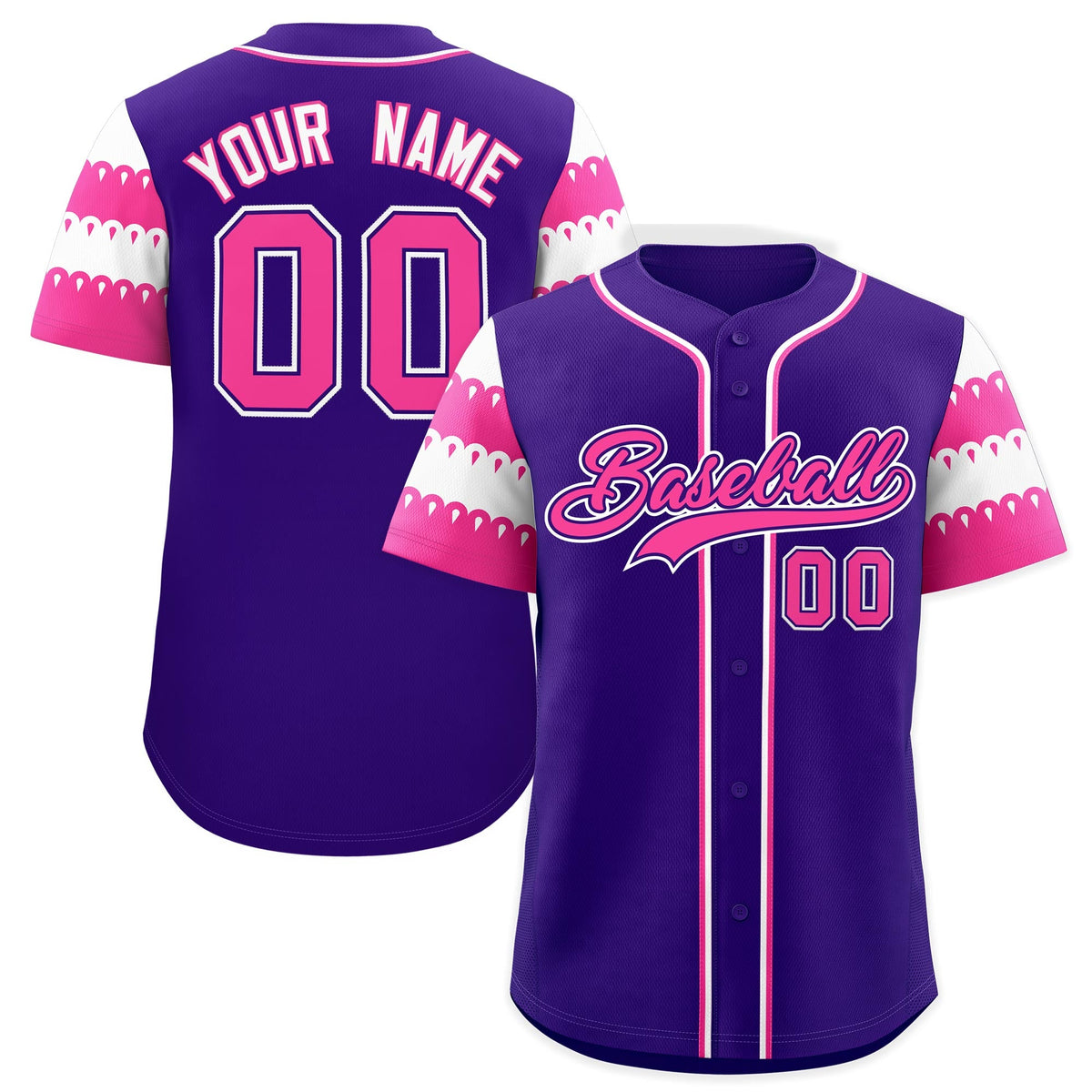 Custom Purple Pink White Sleeve Flag Lace Baseball Jersey | Sublimation Printed & Embroidery,Add Name and Numbern,Perfect for Teams | KXKSHOP