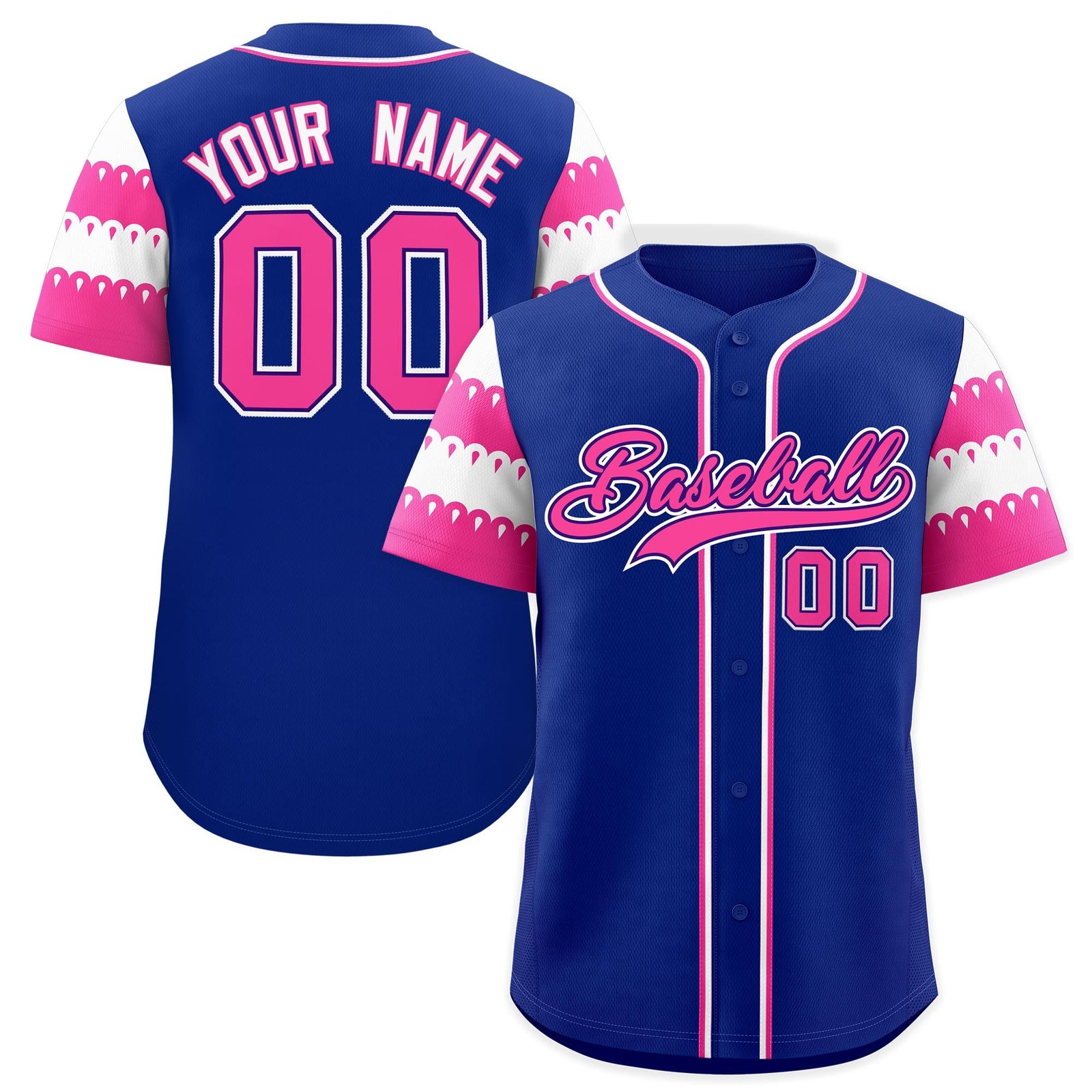 Custom Royal Pink White Sleeve Flag Lace Baseball Jersey | Sublimation Printed & Embroidery,Add Name and Numbern,Perfect for Teams | KXKSHOP