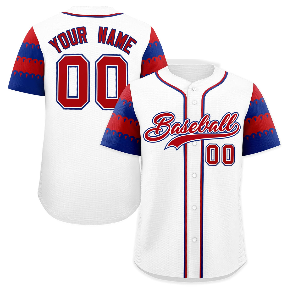 Custom White Royal Red Sleeve Flag Lace Baseball Jersey | Sublimation Printed & Embroidery,Add Name and Numbern,Perfect for Teams | KXKSHOP