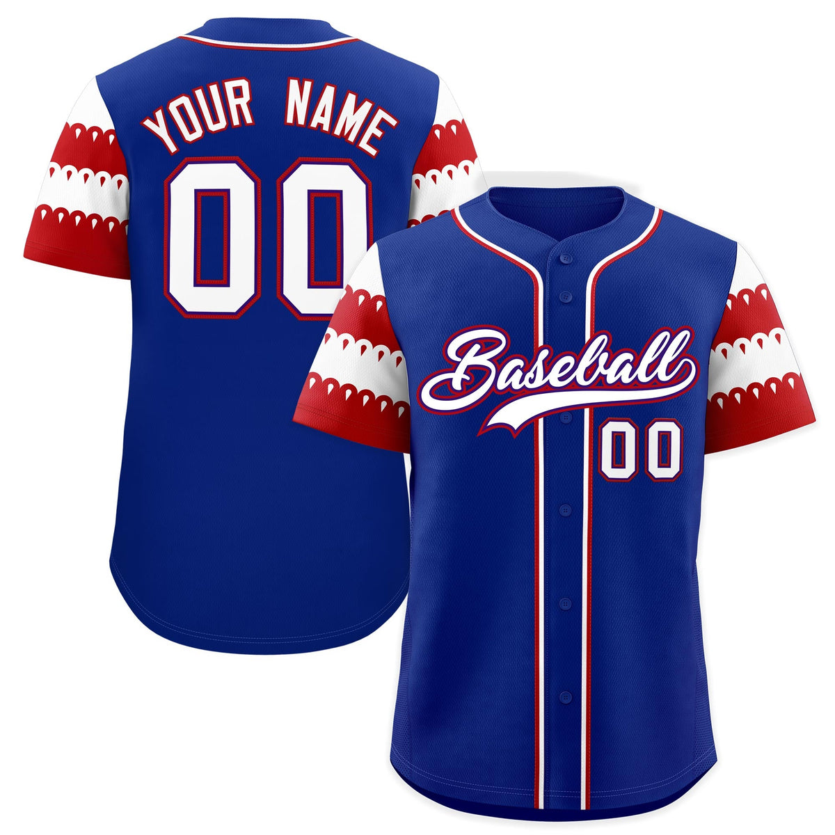 Custom Royal Red White Sleeve Flag Lace Baseball Jersey | Sublimation Printed & Embroidery,Add Name and Numbern,Perfect for Teams | KXKSHOP