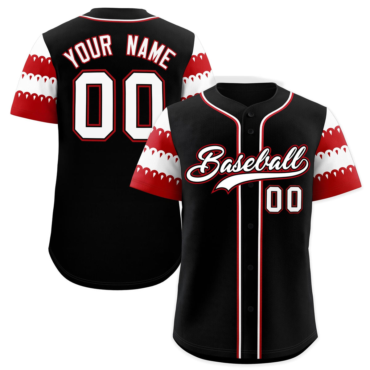 Custom Black Red White Sleeve Flag Lace Baseball Jersey | Sublimation Printed & Embroidery,Add Name and Numbern,Perfect for Teams | KXKSHOP