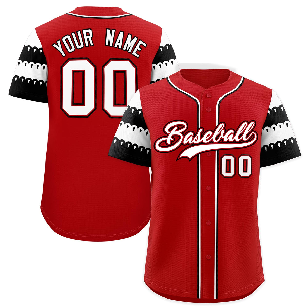 Custom Red White Black Sleeve Flag Lace Baseball Jersey | Sublimation Printed & Embroidery,Add Name and Numbern,Perfect for Teams | KXKSHOP
