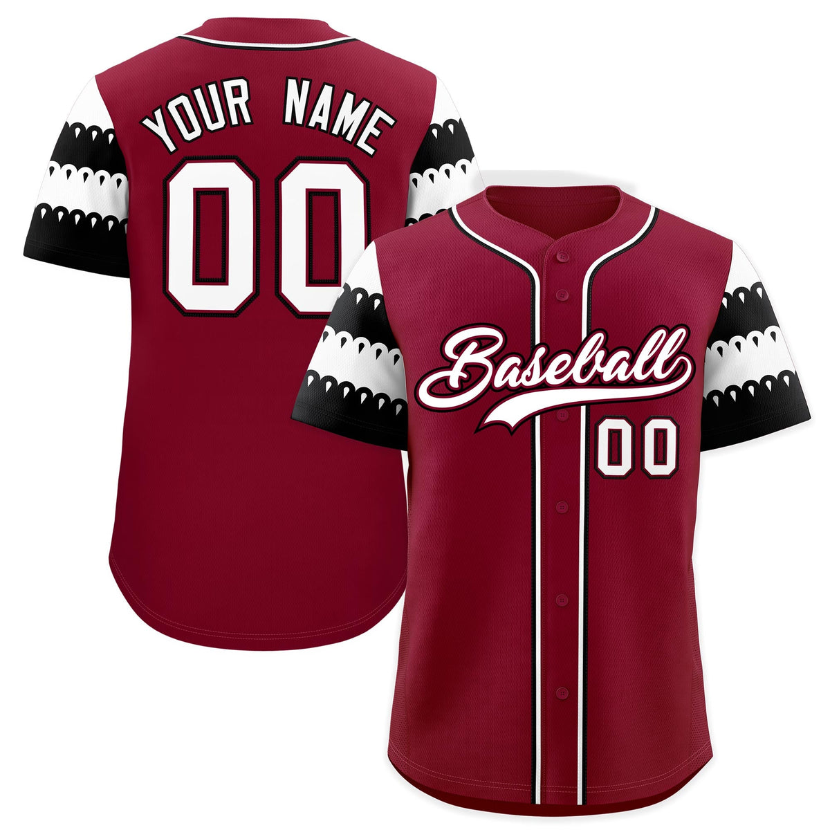 Custom Crimson White Black Sleeve Flag Lace Baseball Jersey | Sublimation Printed & Embroidery,Add Name and Numbern,Perfect for Teams | KXKSHOP