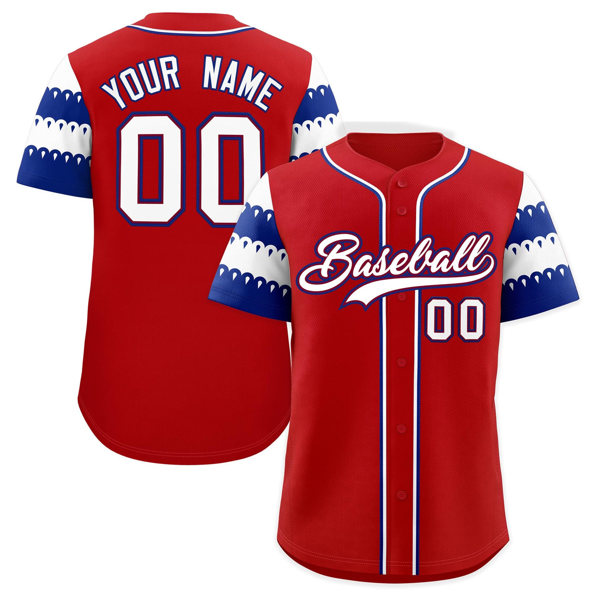 Custom Red Royal White Sleeve Flag Lace Baseball Jersey | Sublimation Printed & Embroidery,Add Name and Numbern,Perfect for Teams | KXKSHOP
