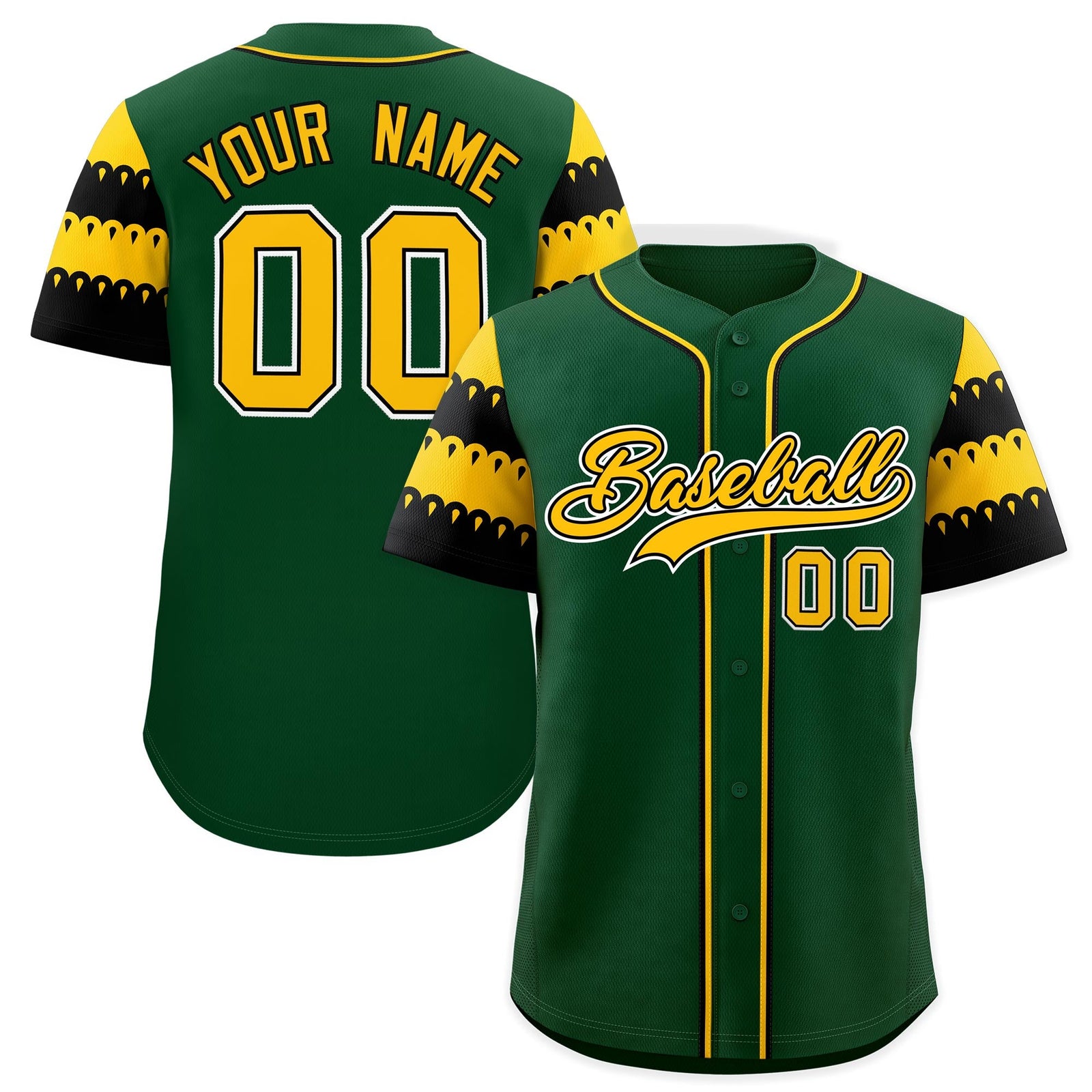 Custom Green Gold Black Sleeve Flag Lace Baseball Jersey | Sublimation Printed & Embroidery,Add Name and Numbern,Perfect for Teams | KXKSHOP
