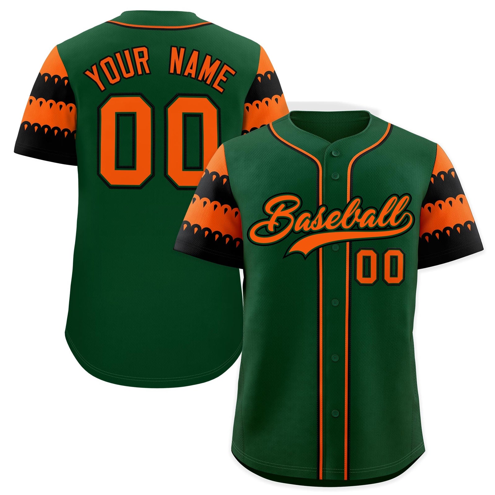 Custom Green Orange Black Sleeve Flag Lace Baseball Jersey | Sublimation Printed & Embroidery,Add Name and Numbern,Perfect for Teams | KXKSHOP