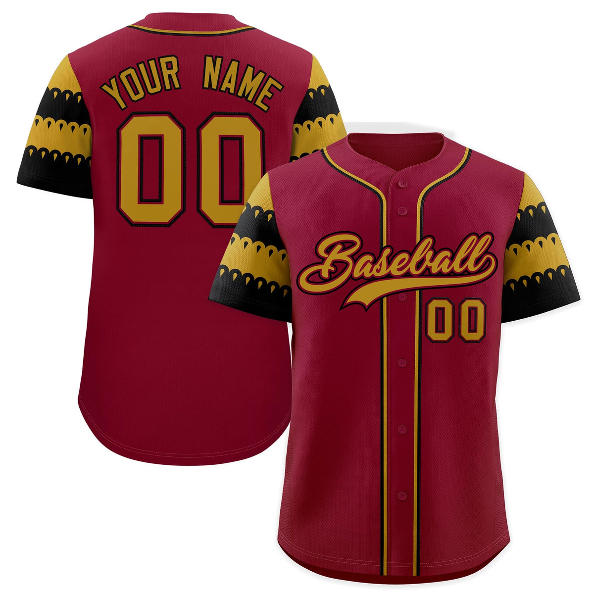 Custom Crimson Old Gold Black Sleeve Flag Lace Baseball Jersey | Sublimation Printed &amp; Embroidery,Add Name and Numbern,Perfect for Teams | KXKSHOP
