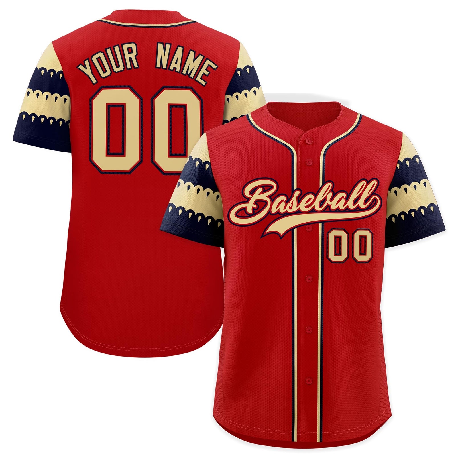 Custom Red Khaki Black Sleeve Flag Lace Baseball Jersey | Sublimation Printed & Embroidery,Add Name and Numbern,Perfect for Teams | KXKSHOP