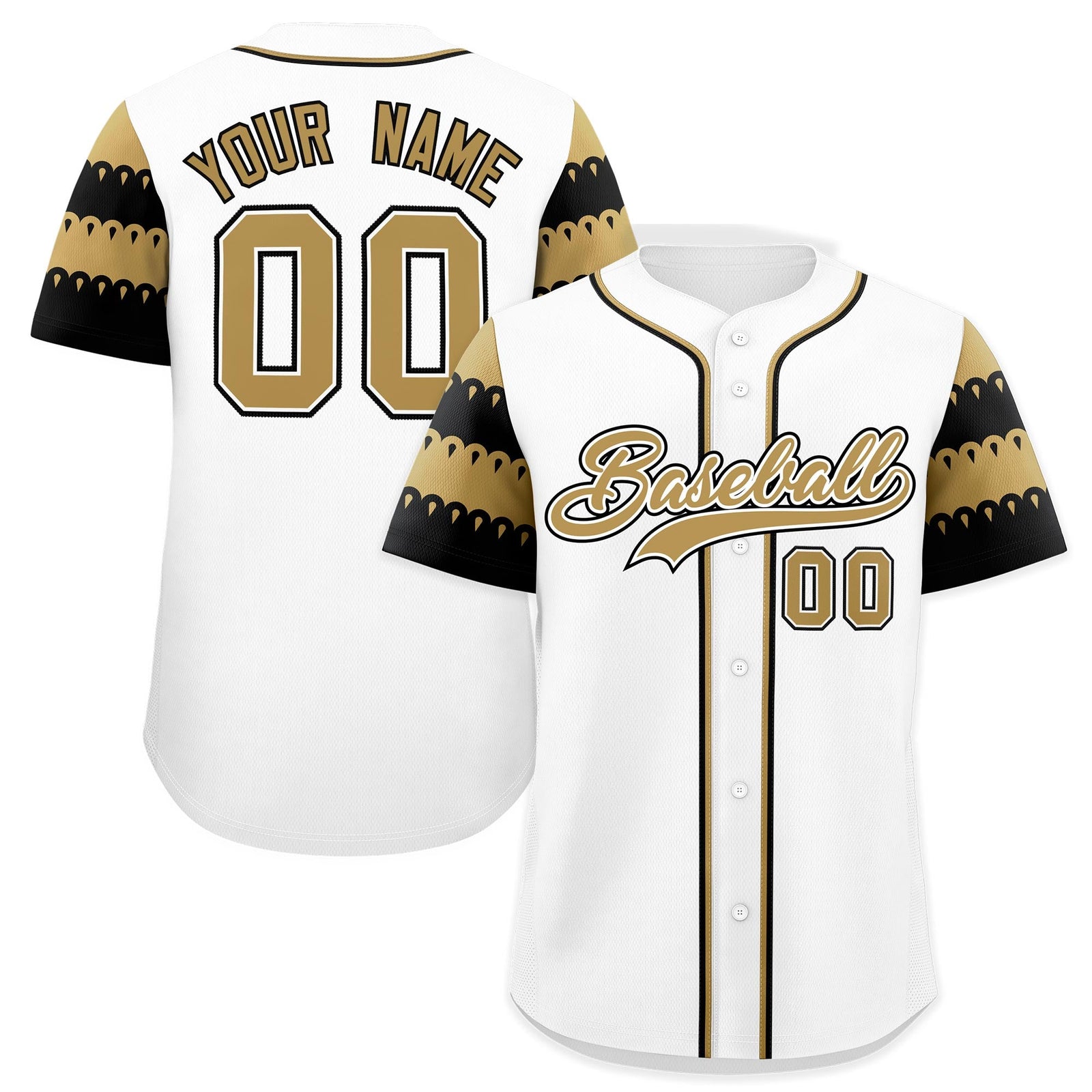 Custom White Old Gold Black Sleeve Flag Lace Baseball Jersey | Sublimation Printed & Embroidery,Add Name and Numbern,Perfect for Teams | KXKSHOP