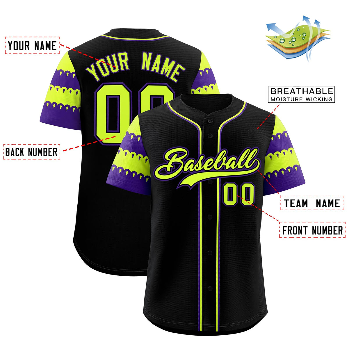 Custom Black Purple Sleeve Flag Lace Baseball Jersey | Sublimation Printed & Embroidery,Add Name and Numbern,Perfect for Teams | KXKSHOP