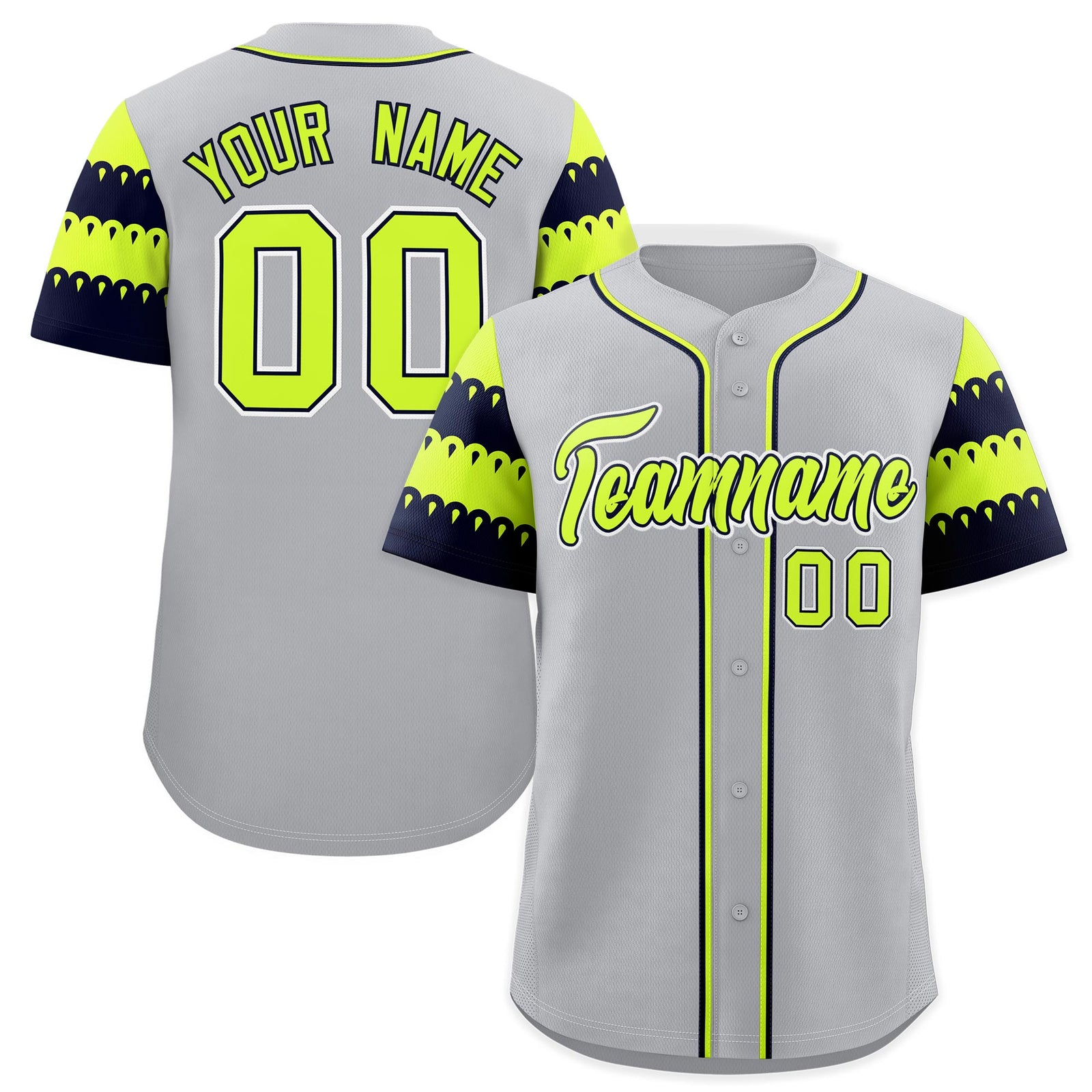 Custom Gray Navy Fluorescent Green Sleeve Flag Lace Baseball Jersey | Sublimation Printed & Embroidery,Add Name and Numbern,Perfect for Teams | KXKSHOP