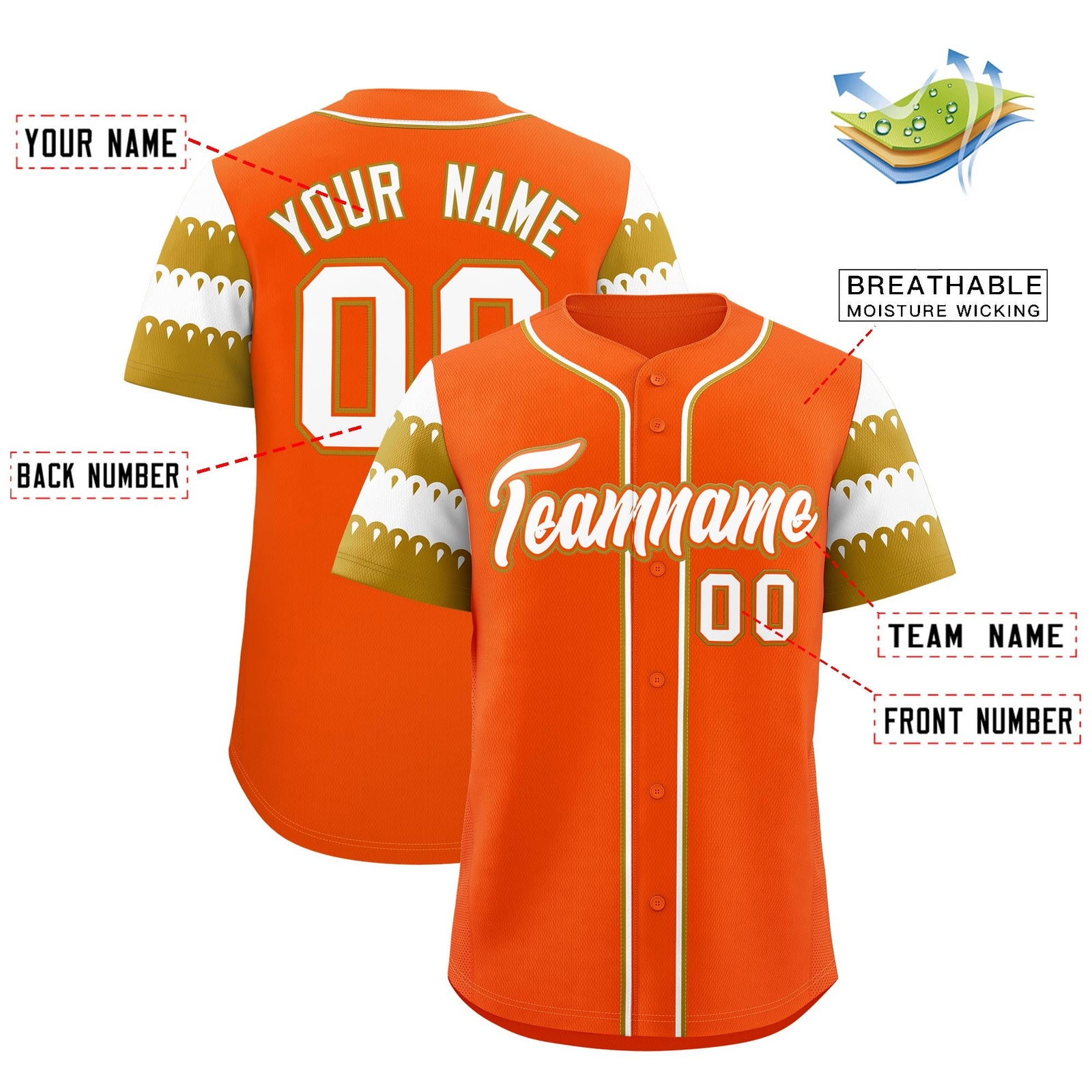 Custom Orange Old Gold White Sleeve Flag Lace Baseball Jersey | Sublimation Printed & Embroidery,Add Name and Numbern,Perfect for Teams | KXKSHOP