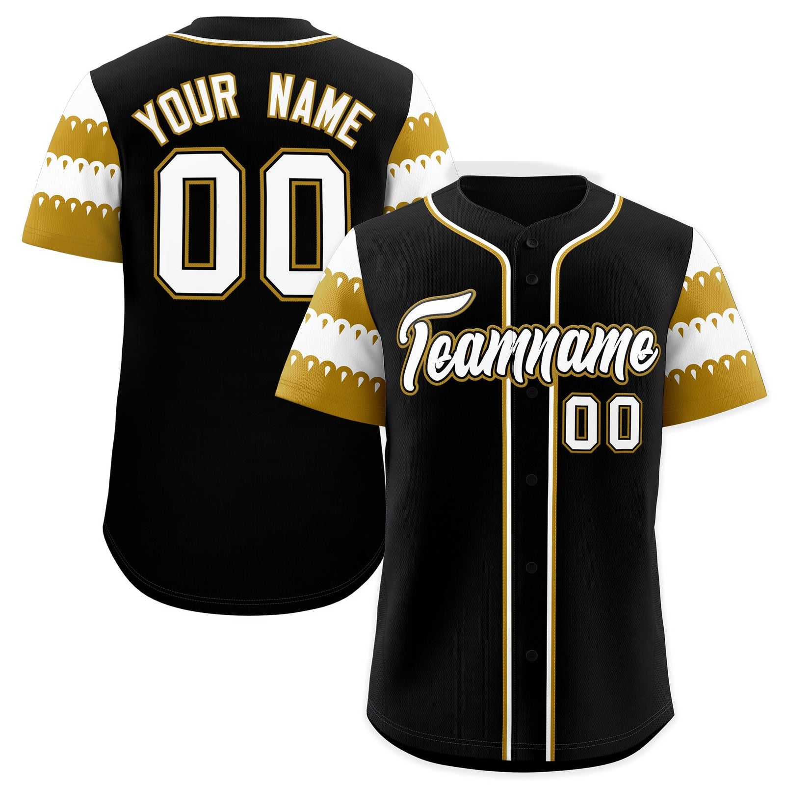 Custom Black Old Gold White Sleeve Flag Lace Baseball Jersey | Sublimation Printed & Embroidery,Add Name and Numbern,Perfect for Teams | KXKSHOP