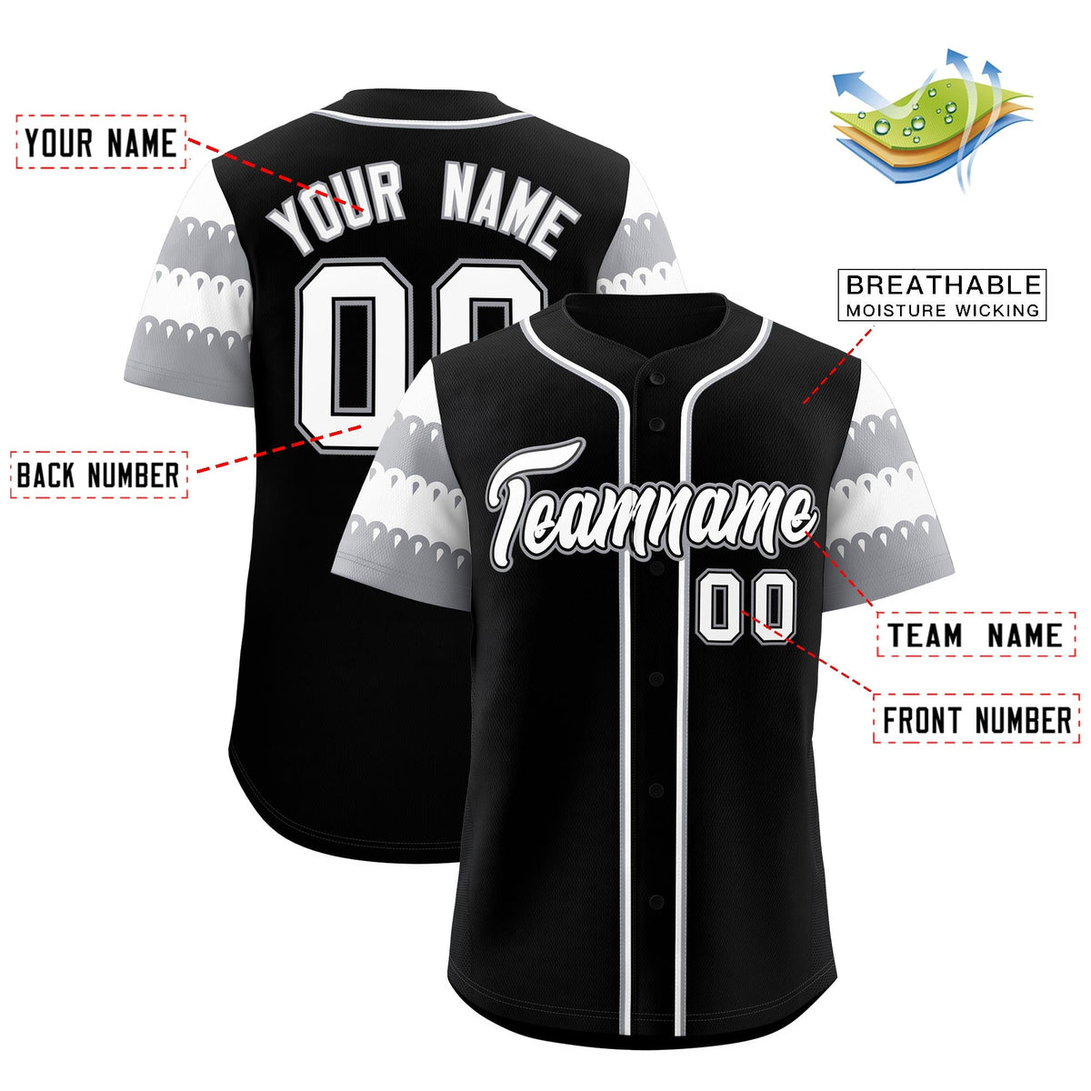 Custom Black Gray White Sleeve Flag Lace Baseball Jersey | Sublimation Printed & Embroidery,Add Name and Numbern,Perfect for Teams | KXKSHOP