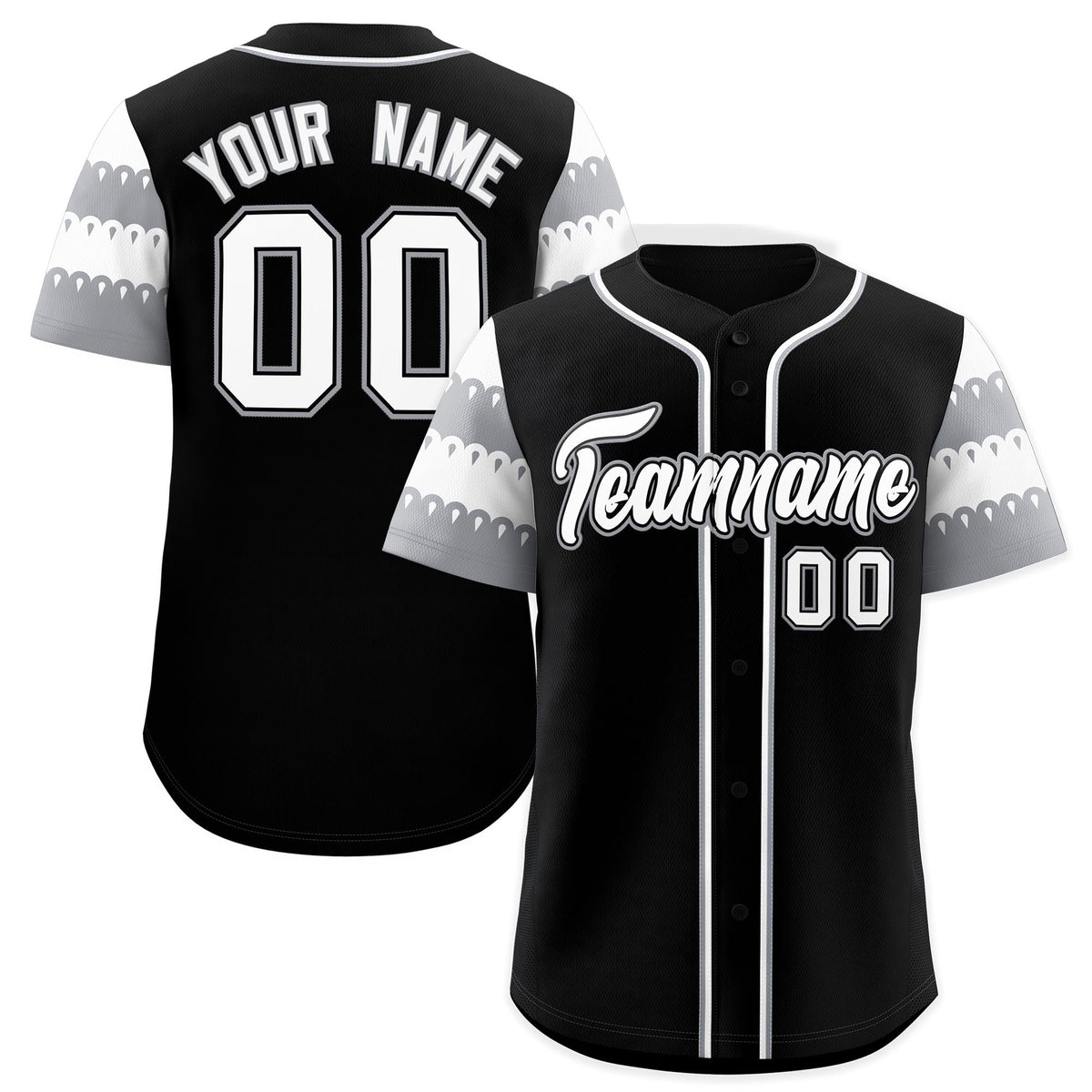 Custom Black Gray White Sleeve Flag Lace Baseball Jersey | Sublimation Printed & Embroidery,Add Name and Numbern,Perfect for Teams | KXKSHOP