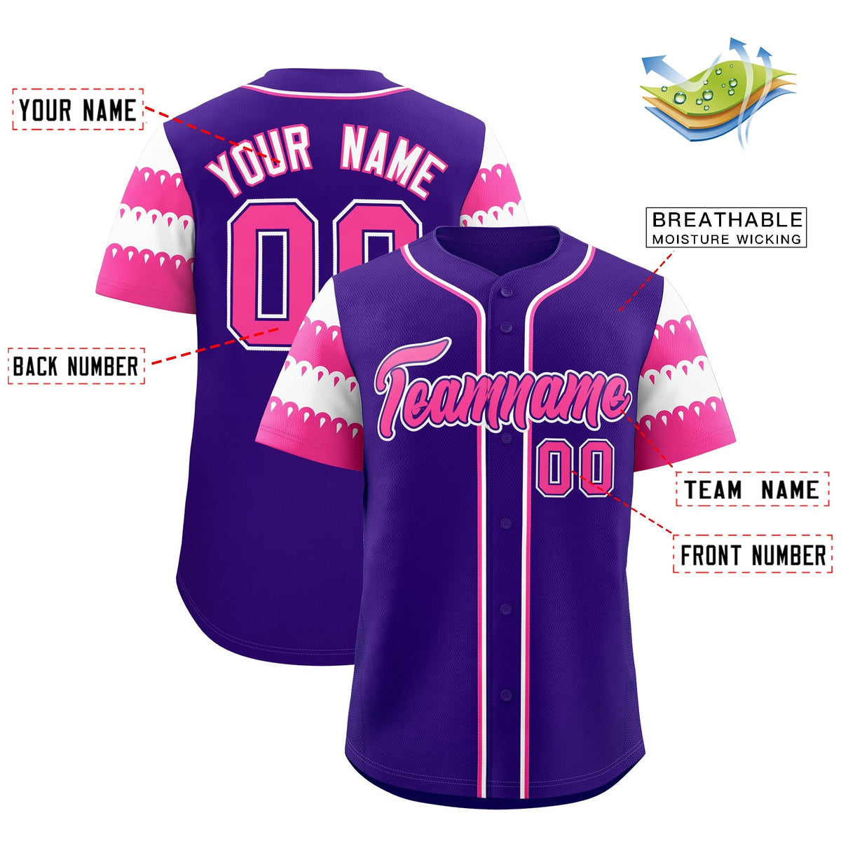 Custom Purple Pink White Sleeve Flag Lace Baseball Jersey | Sublimation Printed & Embroidery,Add Name and Numbern,Perfect for Teams | KXKSHOP